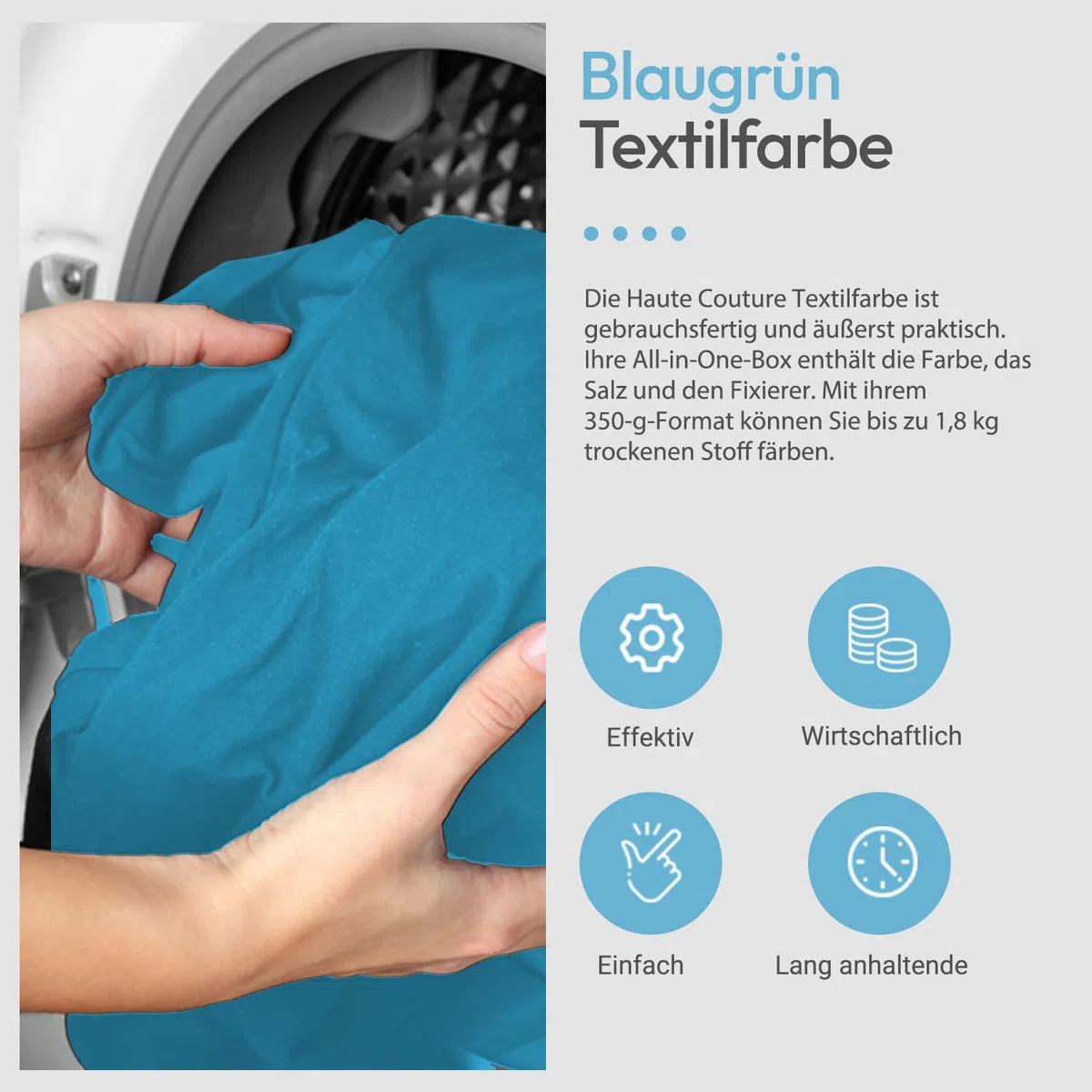 Haute Couture - Blau Textilfarbe - BlauTürkis - 350g - Alles-in-Einem - Gebrauchsfertig für Kleidung und Stoffe