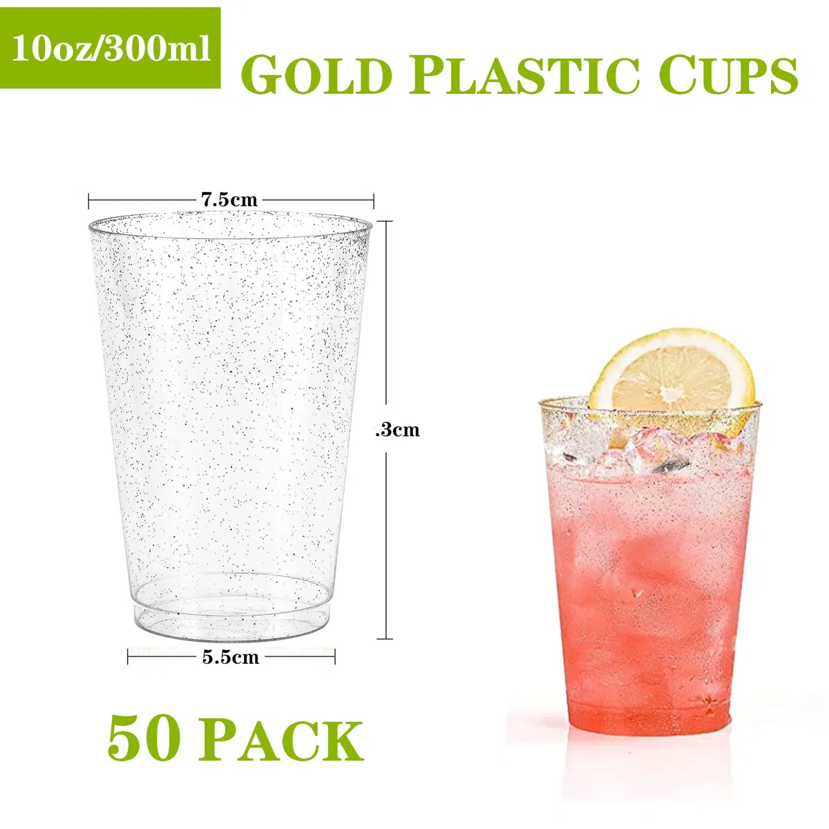 CYH 50 Stück Mehrweg Plastikbecher mit Silberglitter, 300ml Transparent Partybecher Wiederverwendbare Runde Trinkbecher Elegante Party Weingläser für Party Hochzeit Geburtstag Picknick (Silber)