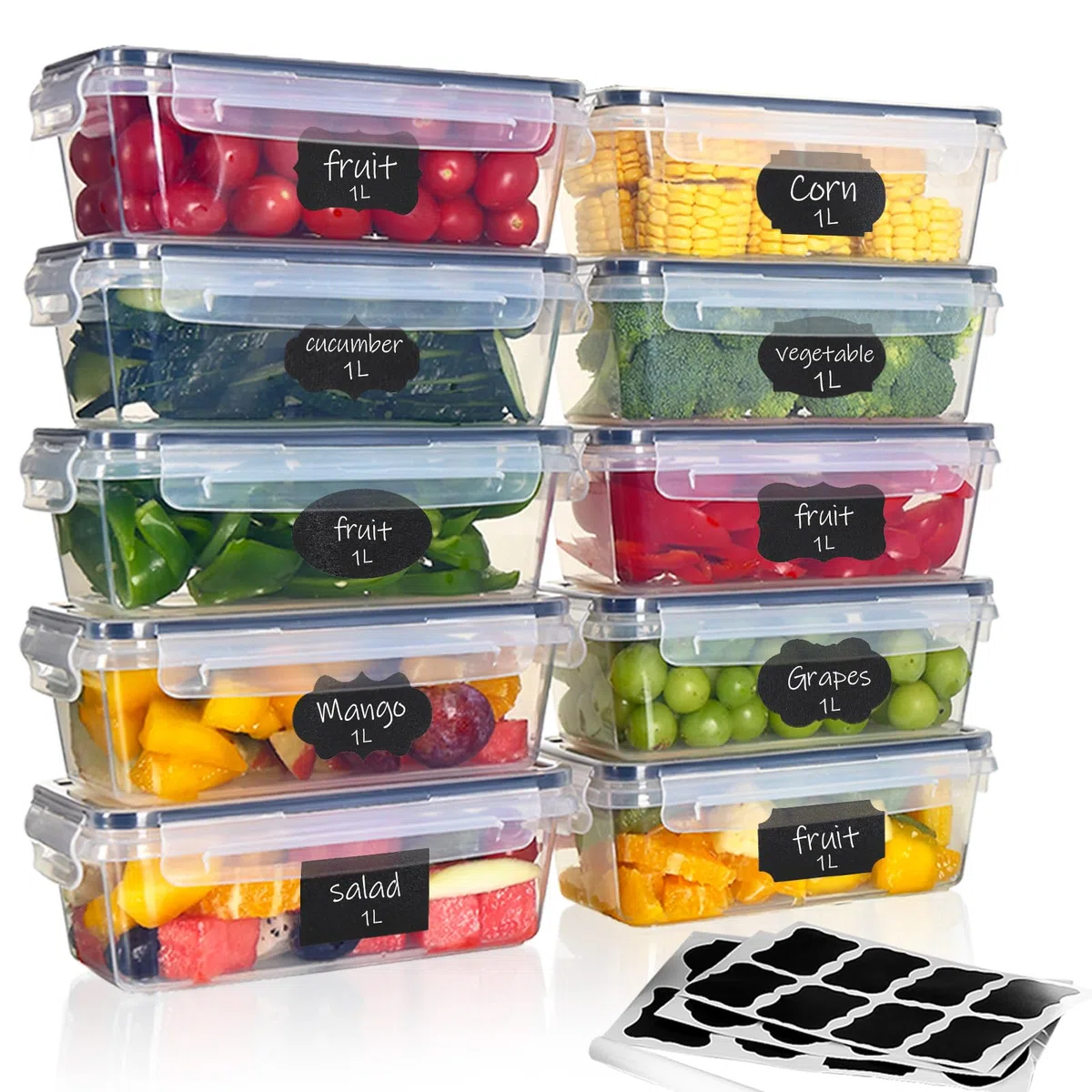 10 x 1L Frischhaltedosen mit Deckel, Gefrierdosen, Meal Prep Boxen, BPA-frei, luftdicht, stapelbar – Tupperdosen Set für Essen Box, Gefrierbehälter & Küche