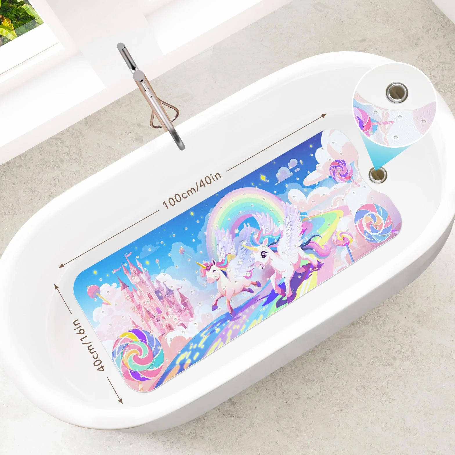 SHUCHING Badewannenmatte Kinder rutschfest Mädchen, 100 X 40 cm Badematte rutschfest Kinder, Antirutschmatte Badewanne Baby 100% BPA Frei, Maschinenwaschbar, Einhorn