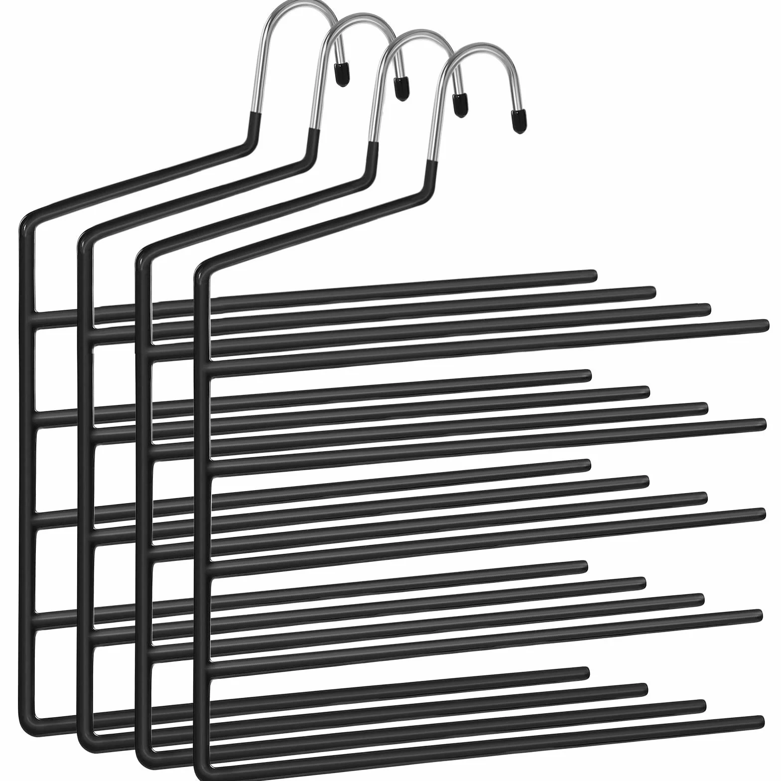 SONGMICS HosenbÜgel platzsparend, 4er Set, Mehrfach-KleiderbÜgel, offenes Ende, rutschfest, fÜr je 5 Hosen, fÜr Jeans, HandtÜcher, Schals, schwarz CRI034B02