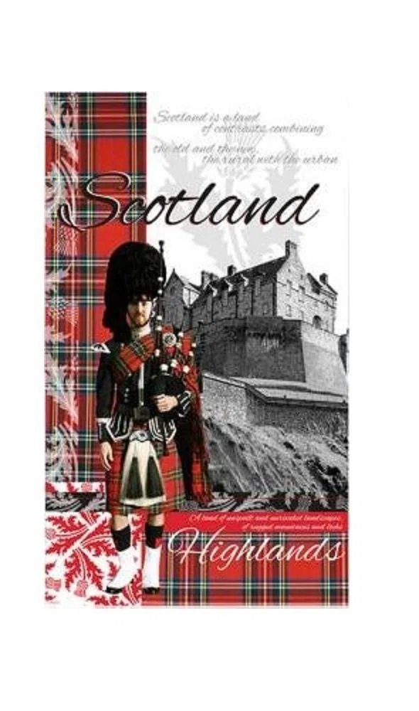 Heraldic Scotland Tea Towel Souvenir Gift Bag Piper Red Tartan Edinburgh Castle 100% Cotton by Elgate