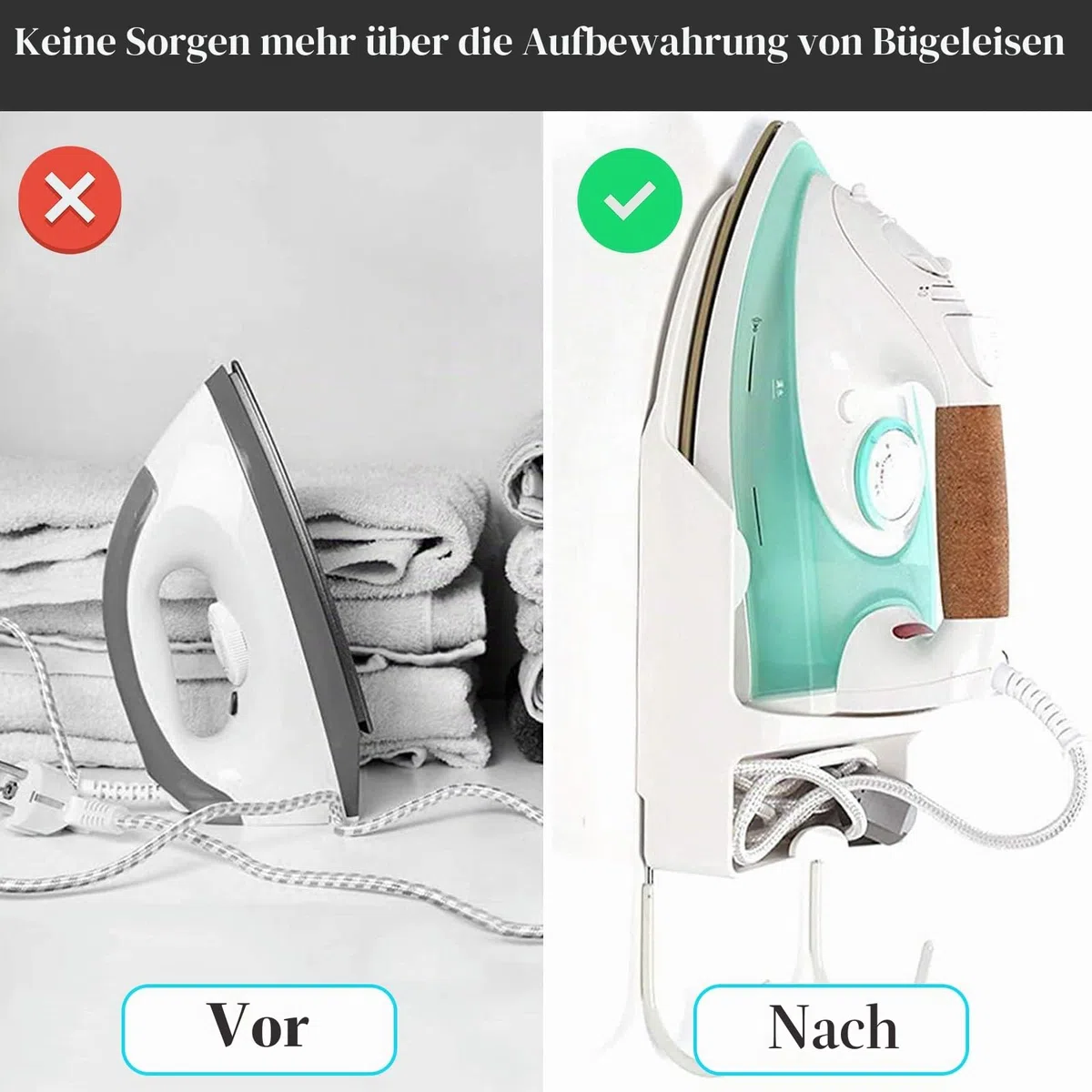 Bügelbretthalter, Wandhalterung für elektrisches Bügeleisen, Bügelbrettständer, Aufbewahrung, Organizer, Bügelkorb über der Tür oder Wandhalterung in der Waschküche [weiß]