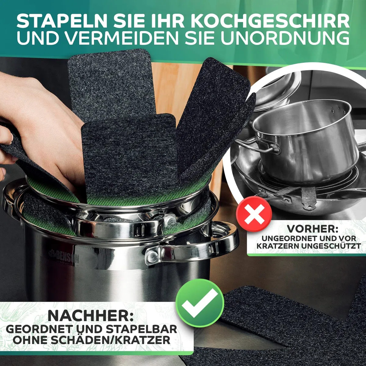Loco Bird Pfannenschoner Filz 12er Set - 38 cm Pfannenschutz - Topfschoner Anpassbare Größe - Pfannenschutz Stapelschutz in anthrazit/grau - Filztopf, Topfschutz, Topfuntersetzer Filz, Topftrenner