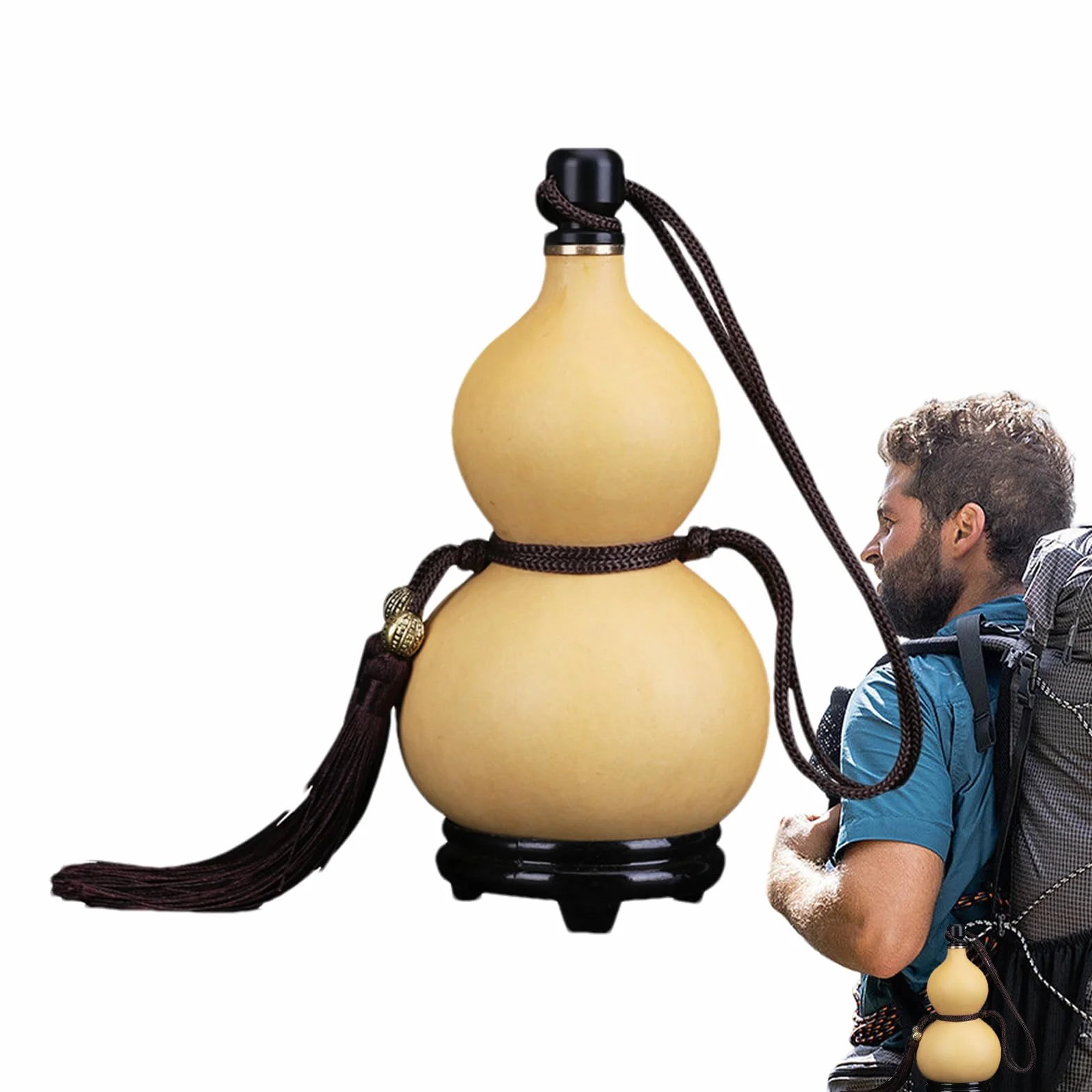 Natürliche Kürbisflasche Mit Kordel, 500ml Kürbisflasche Kalebasse Getrocknet Wasserflasche Wake Flasche Weintopf Mit Deckel Getrocknete Kür-bis Wasserflasche Zum Aufbewahren Von Getränken Im Freien