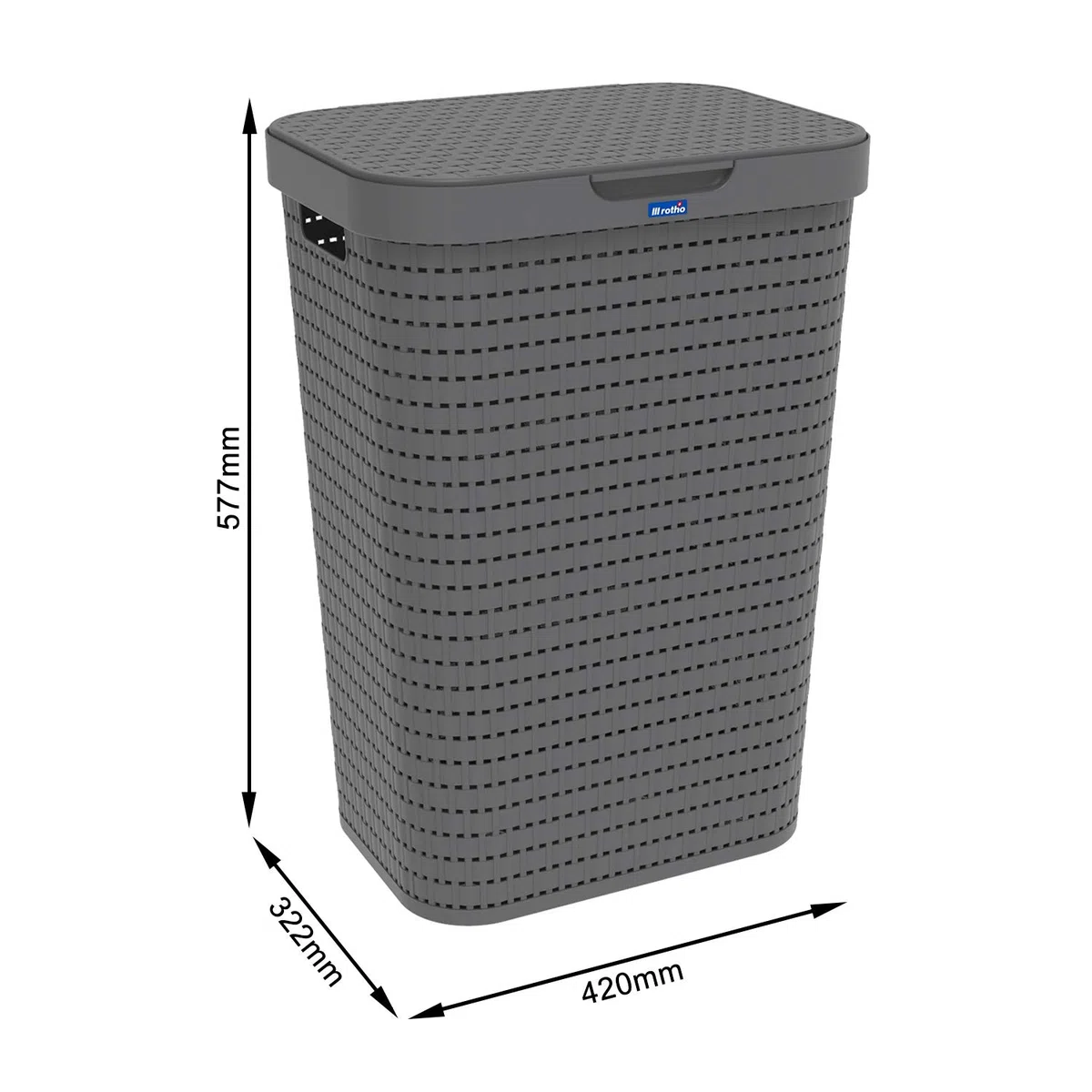 Rotho Country 3er-Set Wäschesammler Kunststoff mit Deckel 55l | Wäschekorb schmall in Rattan-Optik | Deckel öffnet komplett | angenehm zu tragen | einfach zu reinigen & hygienisch | anthrazit