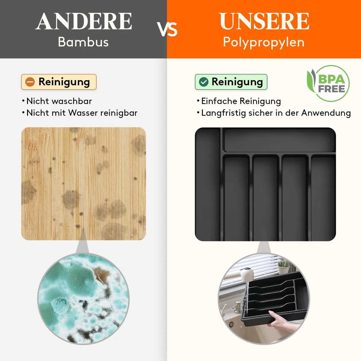 Lifewit Besteckkasten für Schublade, Verstellbarer Besteckhalter Kunststoff Besteckständer, Breite von 33 auf 57 cm, Utensilienhalter Küche Tiefe 38 cm, Küchen Organizer für Löffel/Gabeln, Schwarz