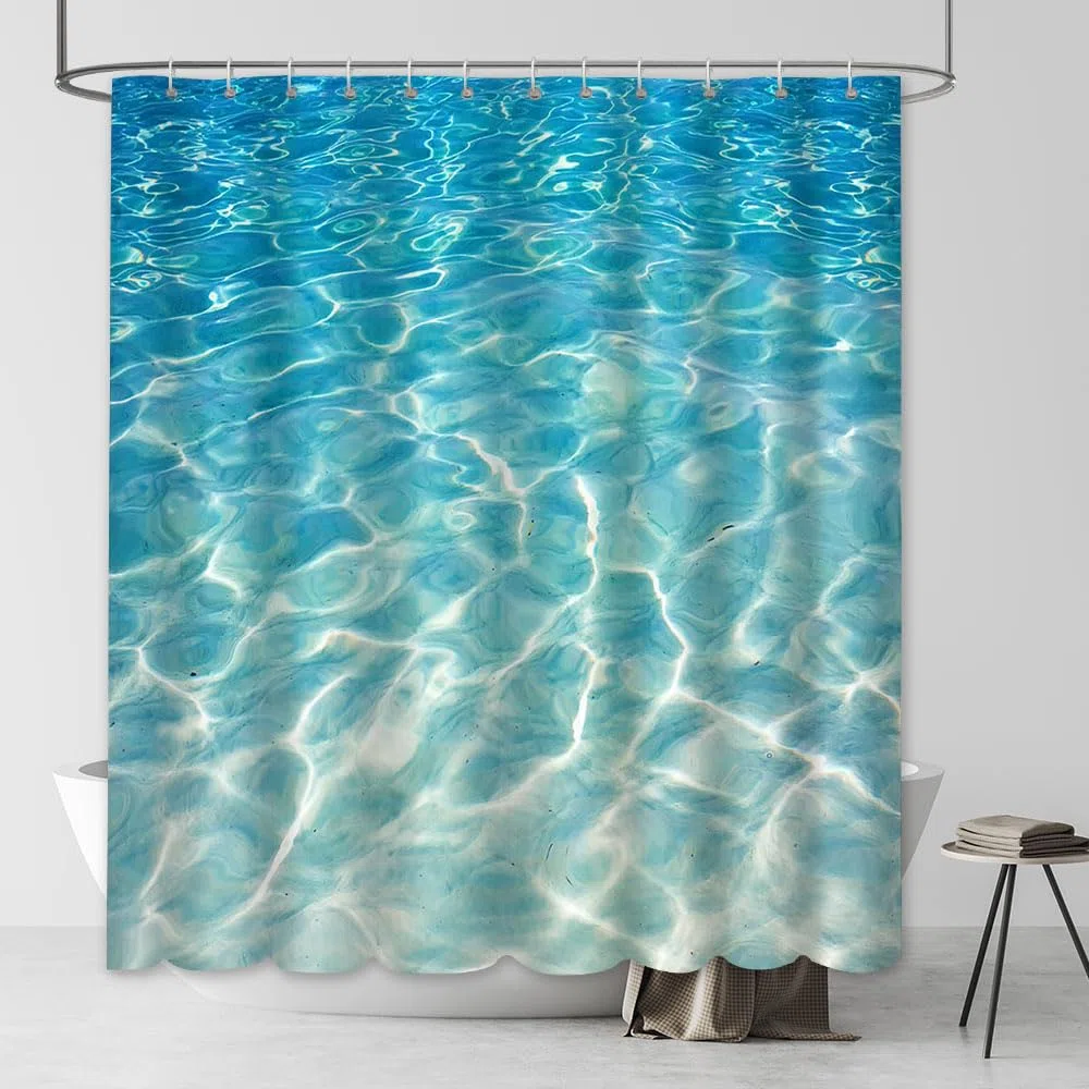 AIBIIN 180 x 180 cm Wasser-Duschvorhang für Badezimmer, Sommerurlaub am Strand, Pool, Meereswelle, Hausbadewannen, Vorhang-Dekorationsset mit 12 Haken