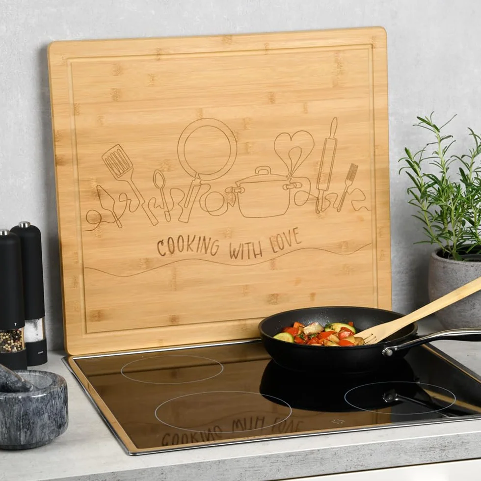 KESPER | Buffetplatte/Herdabdeckplatte mit Einbrand, Material: Bambus, Maße: 56 x 50 x 4 cm, Holzstärke: 1,6 cm, Farbe: Braun | 58598 13