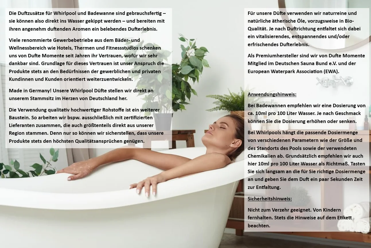 Dufte Momente | Whirlpool Duft 260ml | Lemongras | mit naturreinen und natürlichen ätherischen Ölen | kein Schaum | vegan und ohne Tierversuche