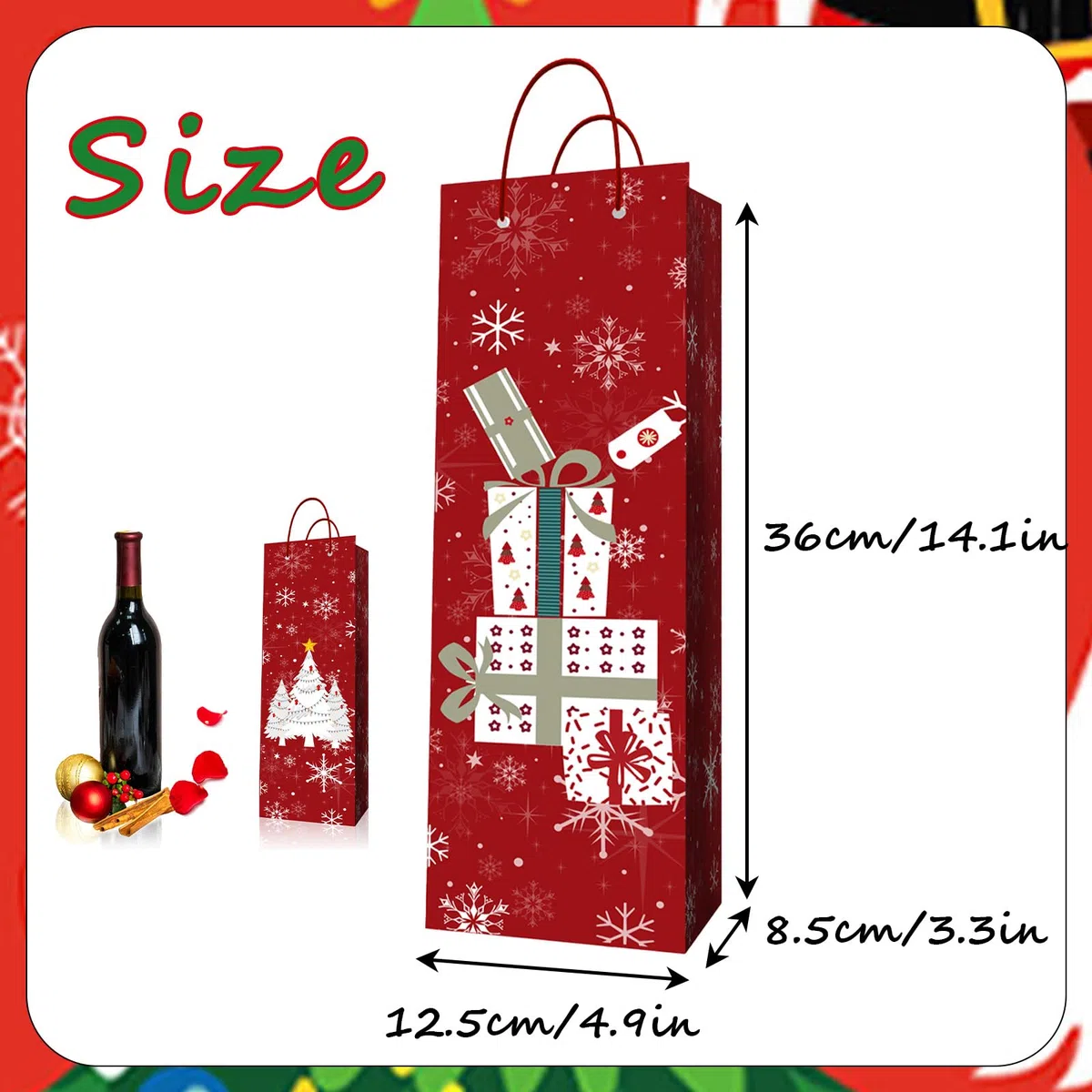 MORAINJAY 12 Stück Weihnachts Flaschentaschen, Geschenktüten für Wein Spirituosen mit Griff, Geschenkverpackung für Flaschen, Flaschenbeutel Weihnachtsgeschenke