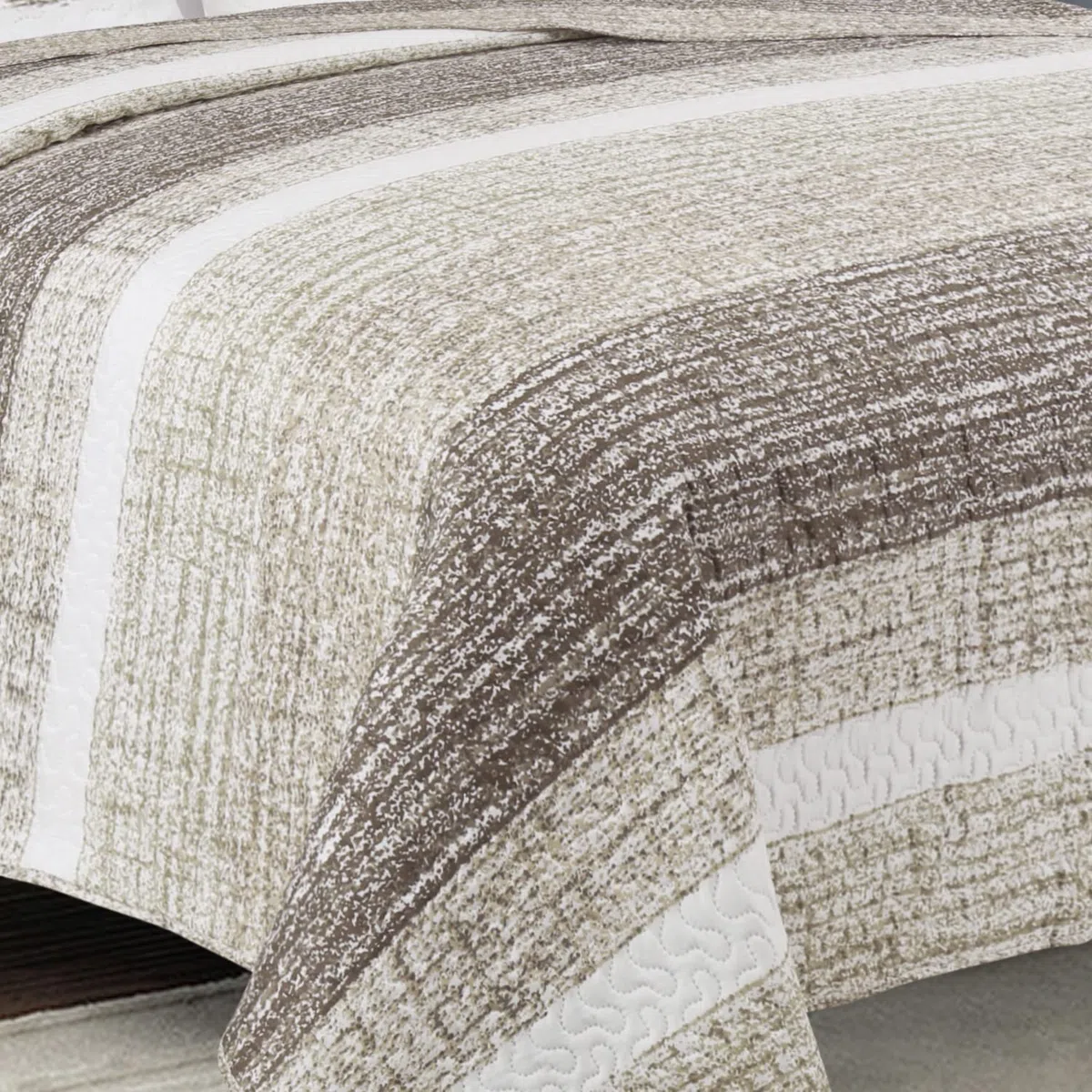 Euromat Tagesdecke Steppdecke Bettüberwurf Gesteppte Tagesdecke mit 2 Kissenbezüge 40x40 cm- (Beige Ecru Braun- Brian Beige, 220x240 cm)