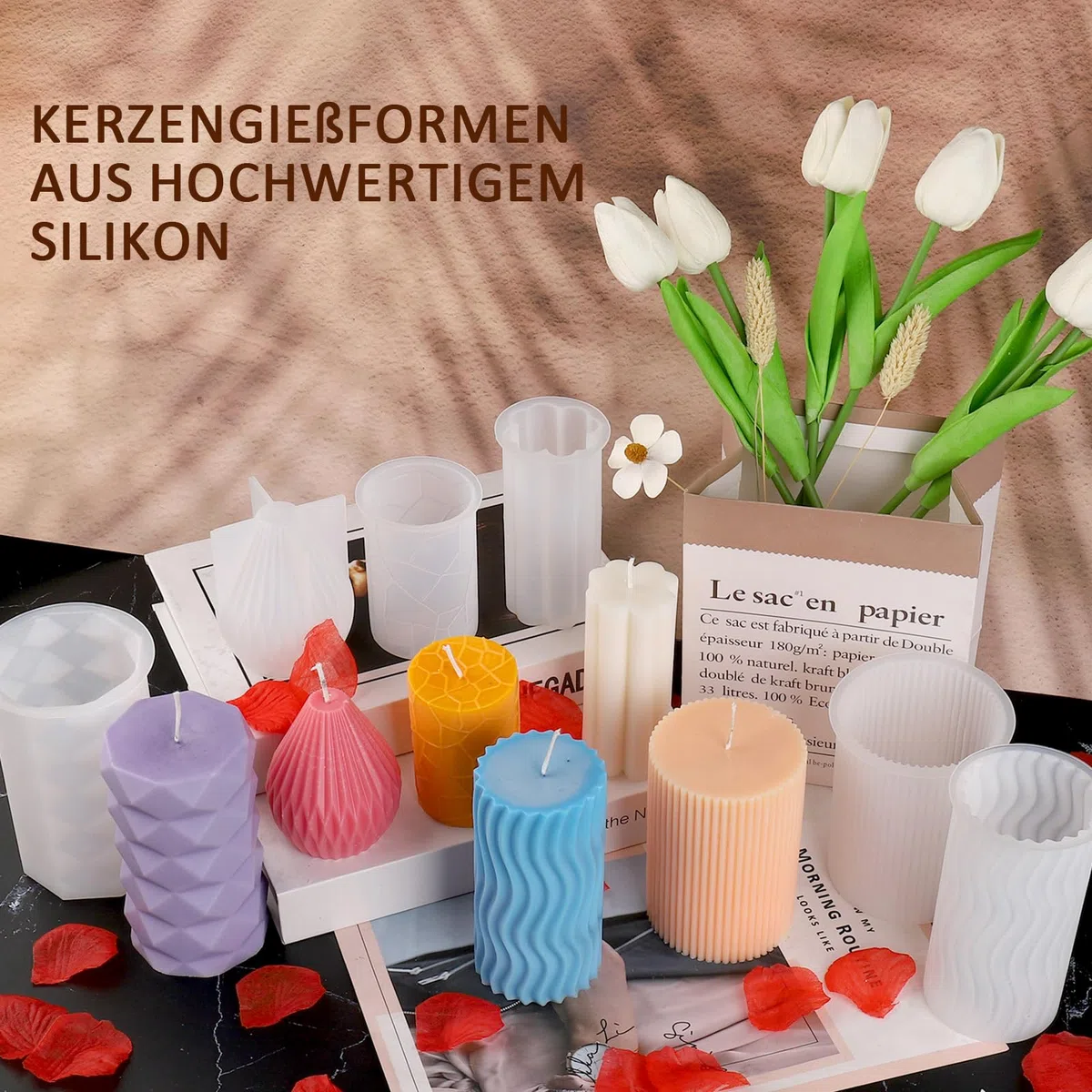 6 Stück Silikonform Kerzen, 3D Kerzen Selber Machen Set-Gießen Formen, Kerzenformen Zum Gießen, DIY Kerzenform Silikon Runde