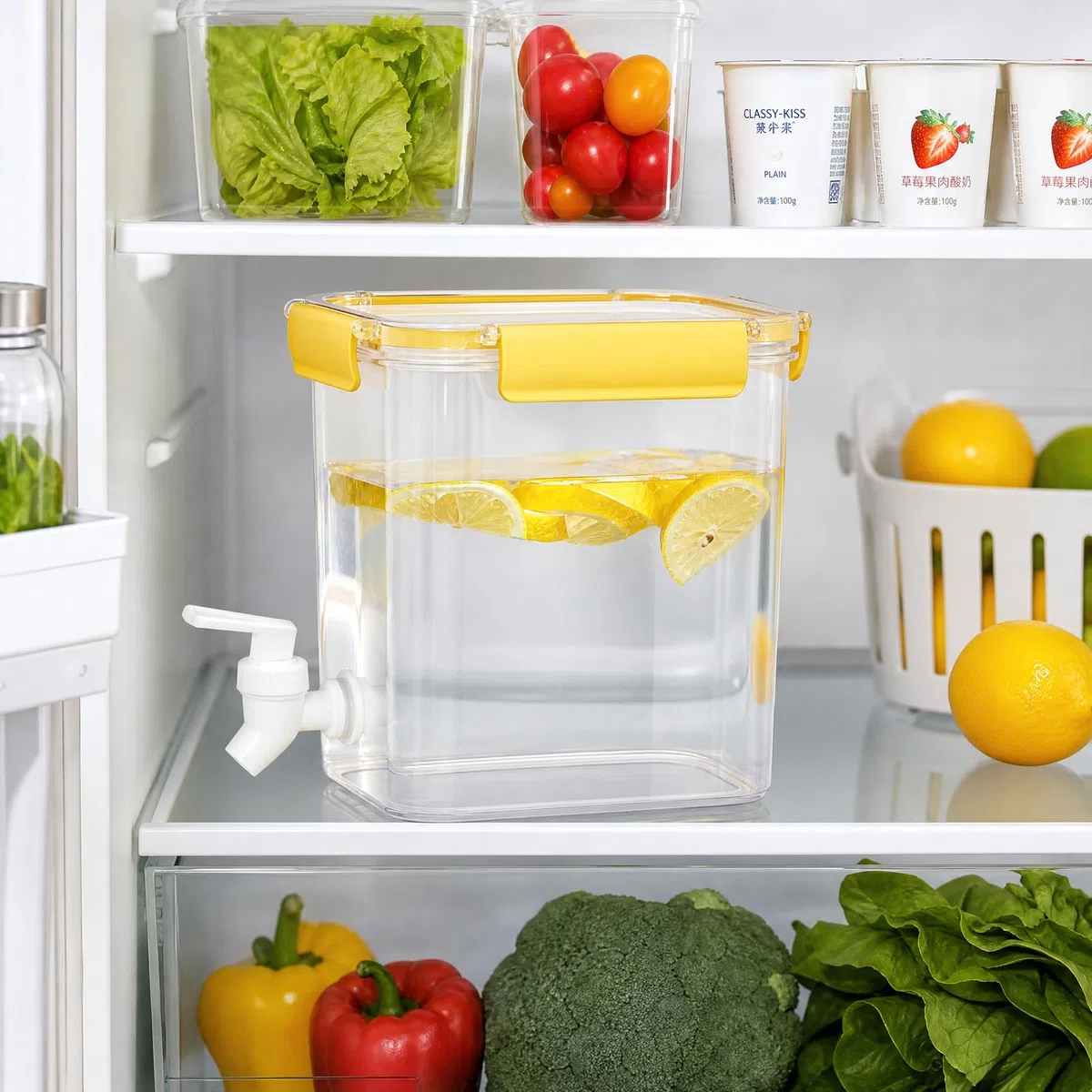 3.5 L Wasserspender mit Zapfhahn, Kühlschrank Getränkespender mit Deckel, BPA-Frei Wasserbehälter für Saft, Limonade, Eistee, Milch, Cocktails und Partygetränke, Limonadenspender (Gelb)