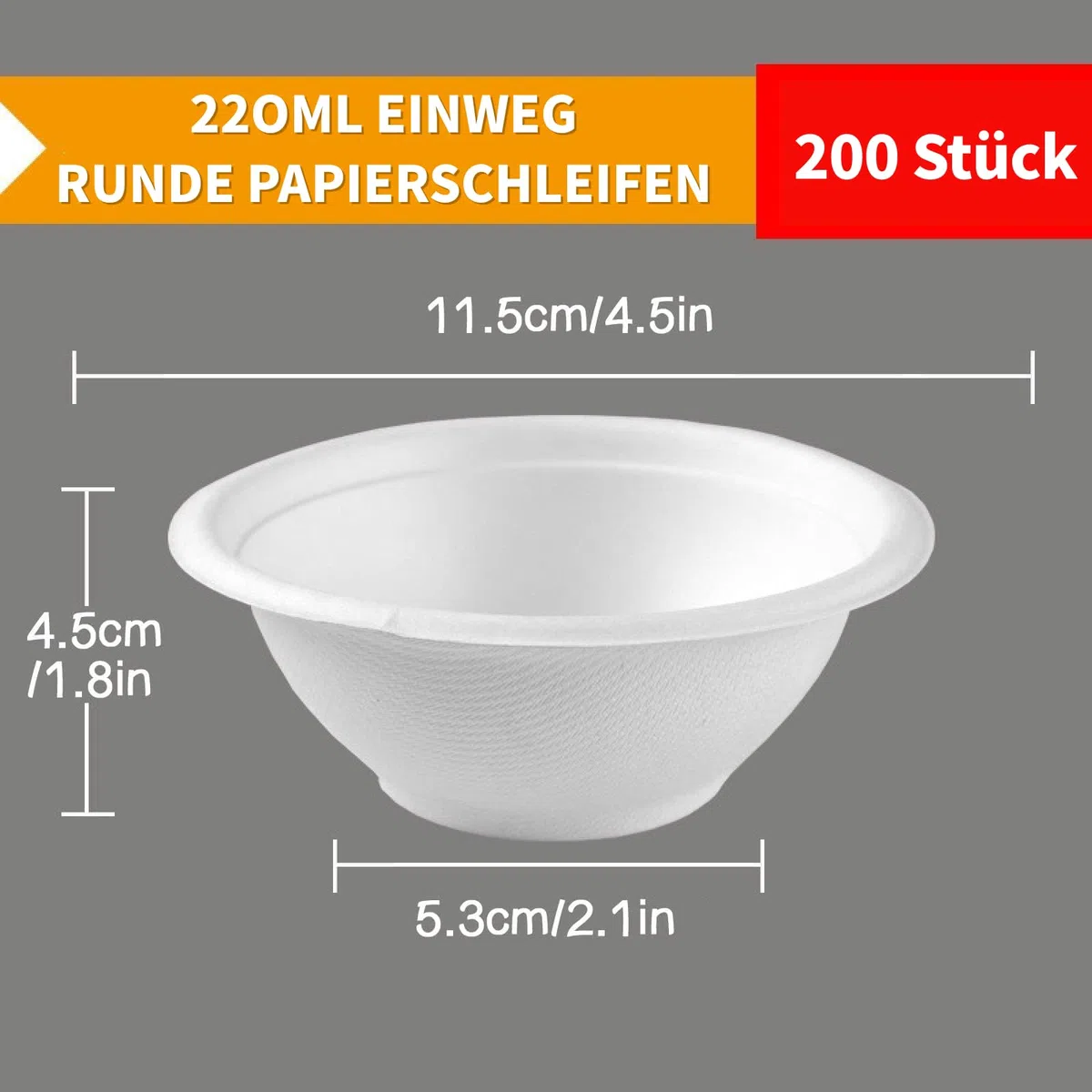 200 Stück 250ml Einweg Suppenschalen aus Zuckerrohr, Weiß Kompostierbare Dessertschalen – Robuste Dip-Schälchen für Picknick, Geburtstag, Grillen und Party