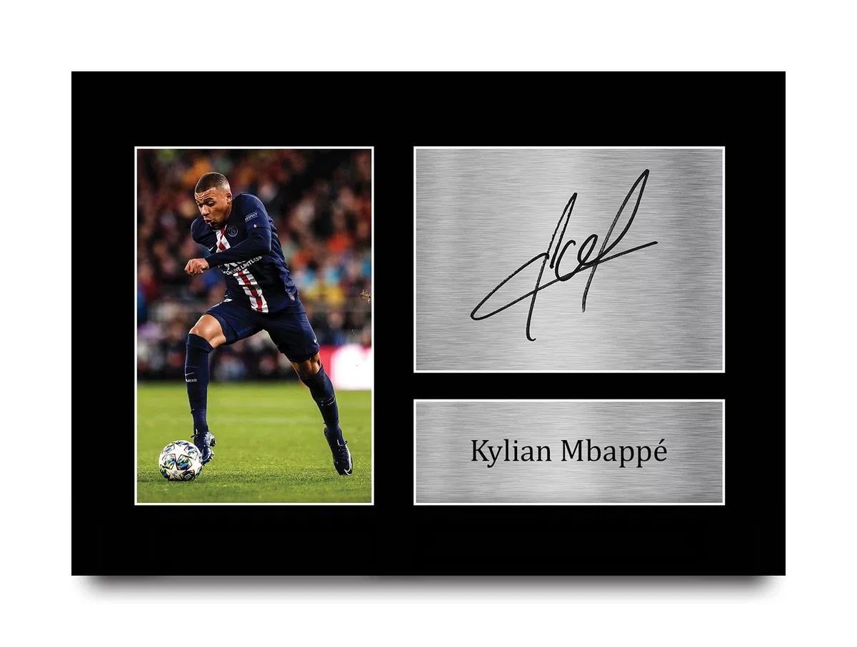 HWC Trading Kylian Mbappe Paris Blue and Reds Geschenke Gedrucktes Signiertes Autogramm Foto für Fußball Anhänger and Fans - A4