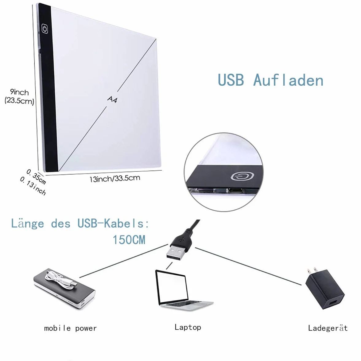 INSANYJ Leuchttisch A4 für Diamond Painting Zubehör, Einstellbare Helligkeit Lichtplatten mit Ständer für Diamant Painting, Malen, Designen, Zeichnen Skizzieren