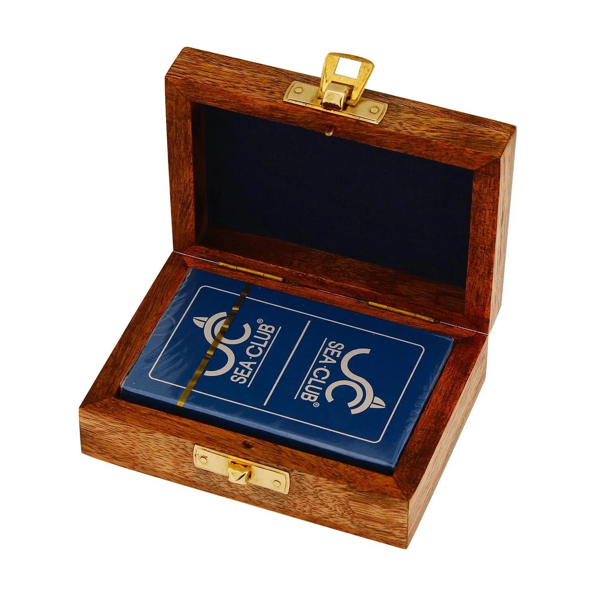 NKlaus Spielkartenbox aus Mango-Holz und Messing, 11x8x4cm – Nautische Dekoration, Kartenbox für Spieleabende 15932