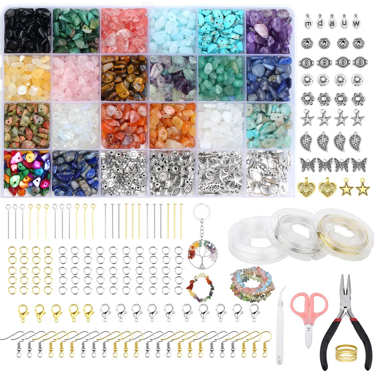 GUJOXILA Schmuck Selber Machen Set mit 20 Farben Edelsteine Perlen 1200 Kristall Perlen Set für Ohrringe Selber Machen DIY Ringe Armbänder Ketten und Schmuckherstellung Bastelset
