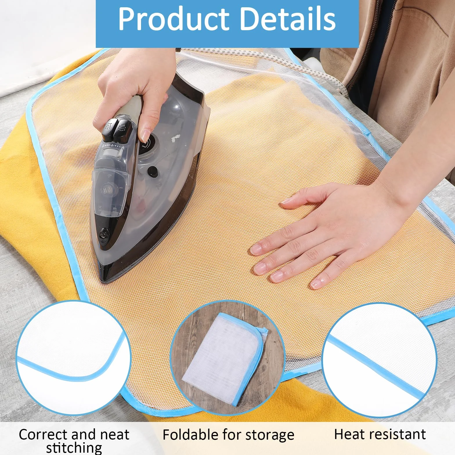 4 Stück Bügeltuch für Dampfbügeleisen 60 x 40 cm Bügelmatte Gitternetz Bügelschutznetz Transparent Mesh Stoff Bügeltuch Pad Bügelhilfe zum Bügeln von empfindlichen Stoffen wie Seide (Transparent Blau)
