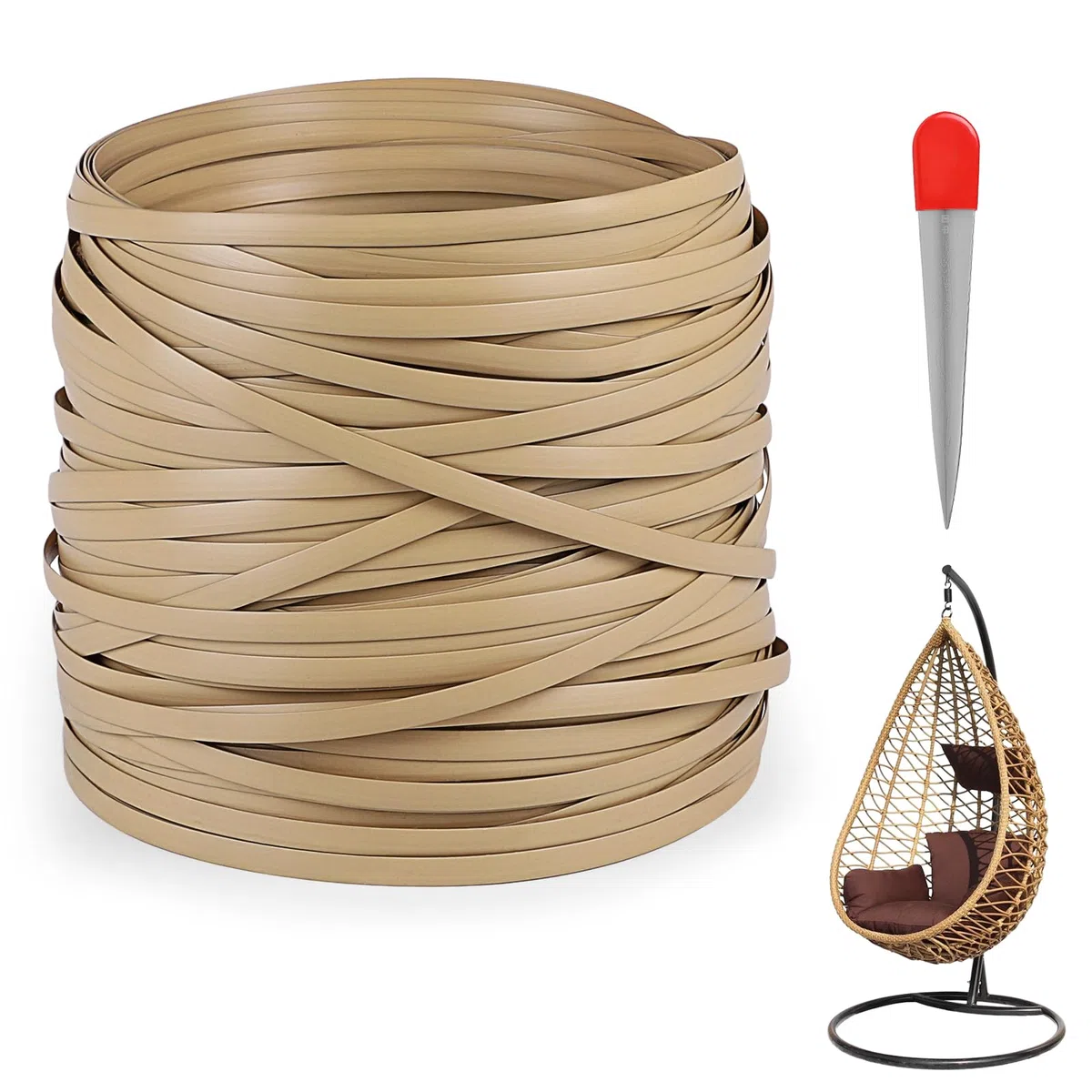 DBREAKS 65m Kunststoff Gewebtes Rattan, Flach, PE-Rattan, Webwerkzeug, Synthetische Rattan Reparaturmaterial, für Outdoor Rattan Möbel Reparatur,Rattan-Stuhl, Tischkorb(Beige)