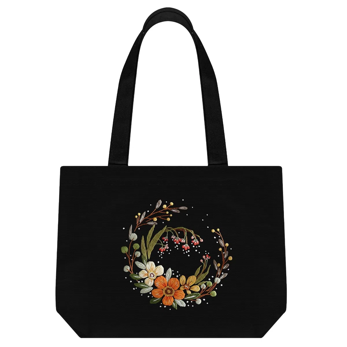 ERKOON Canvas Tote Bag,Mit Blumenmuster Canvas Tasche Stickerei Set, DIY Stickset für Anfänger Erwachsene mit Sticken Taschen, Stickrahmen, Farbfäden, Anleitungen& Werkzeug, Für Alltag, Einkaufen