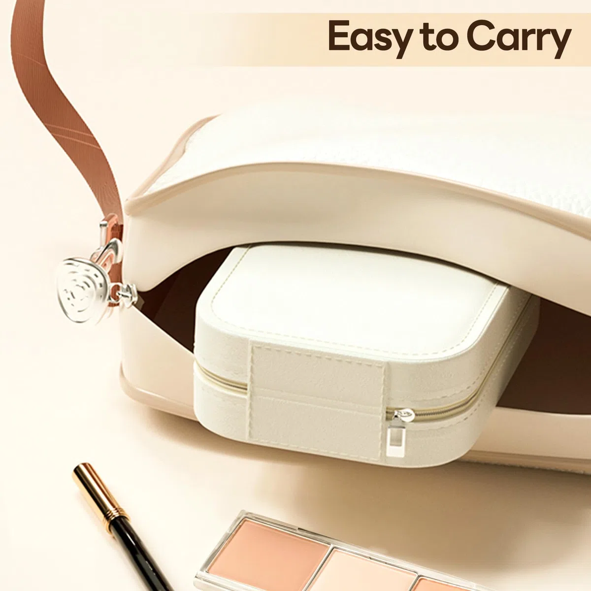 Cuteefun Schminkspiegel mit Beleuchtung, Reisespiegel mit Schmuckaufbewahrung, 3 Farben Dimmbar, USB Aufladbar, Kosmetiktasche mit Spiegel für Schlafzimmer, Schminktisch, Badezimmer, Weiß