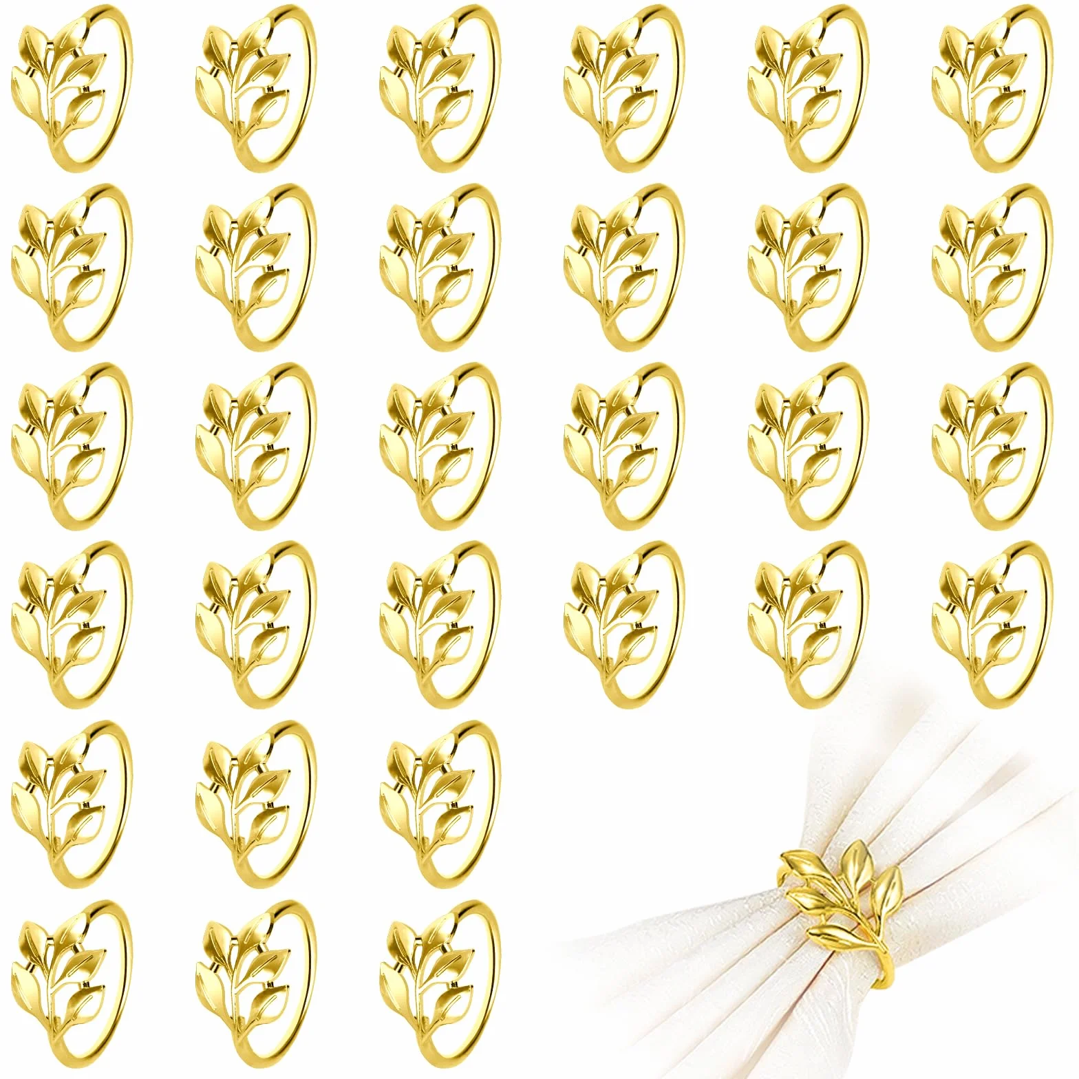 Blatt Serviettenringe Set, 30 Stück Metall Serviettenring Halter Schnallen für Tischdekorationen, Serviettenhalter für Stoffservietten Verzierung für Hochzeit Weihnachten Abendessen (Gold, 1.7in)