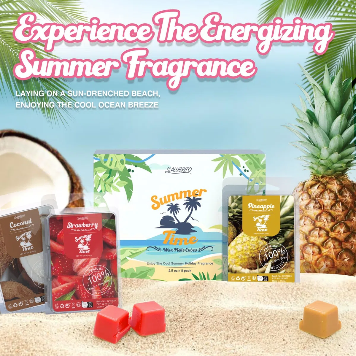 Salubrito Sommer Duftwachs für Duftlampe, Duftwachswürfel Wax Melts für Kerzen Wärmer, 100% Sojawachs Raumduft Duftkerze, Geschenk Set für Sommerferien, 8 Düfte