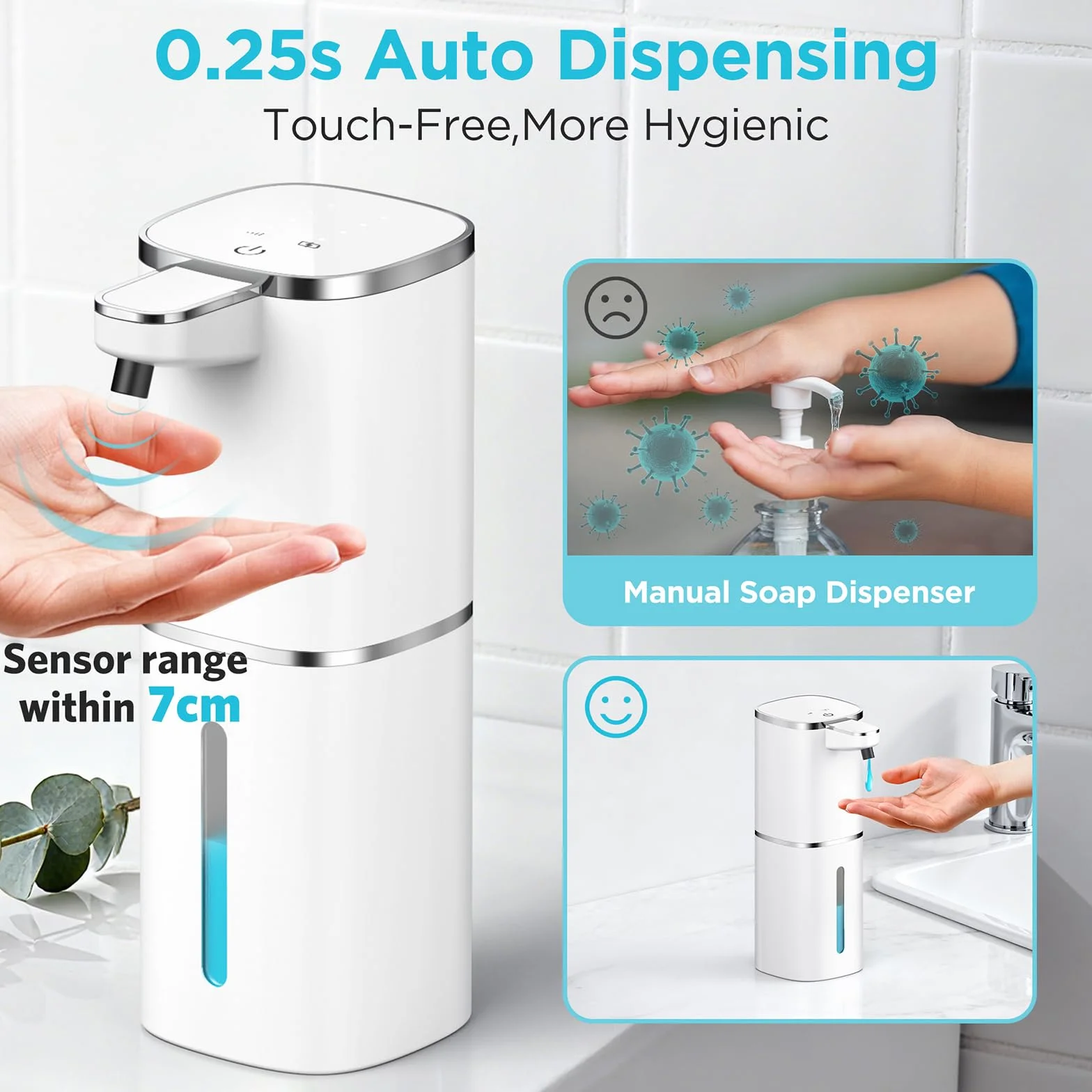 Seifenspender Automatisch Wandbefestigung,400ml Elektrischer Seifenspender mit Sensor Infrarot USB Wiederaufladbar,IPX5 Wasserdicht für Küchen,Bad,Schule,Hotel