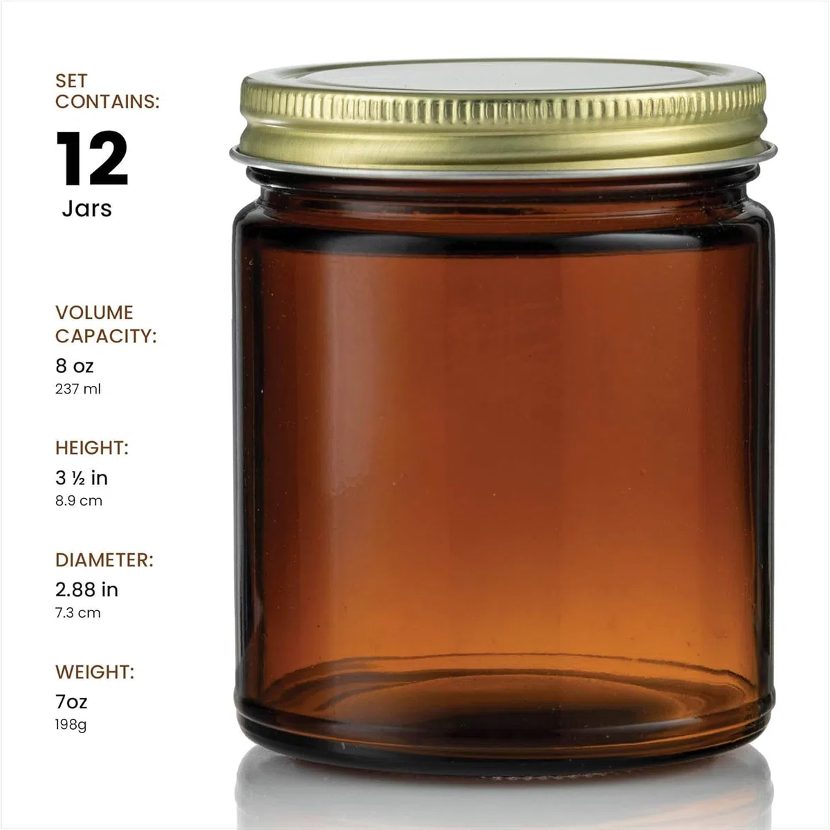 Braunglasbehälter, 236 ml (8 oz) leere Kosmetikbehälter für DIY-Projekte, Bernsteinfarbene Gläser für Kerzenherstellung (12)