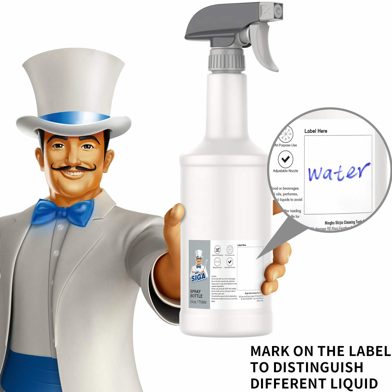 MR.SIGA 710 ml leere Kunststoff-Sprühflaschen für Reinigungsmittel, strapazierfähige, wiederverwendbare Sprühflaschen für den Haushalt mit Maßangaben und einstellbarer, auslaufsicherer Düse, 3er-Pack