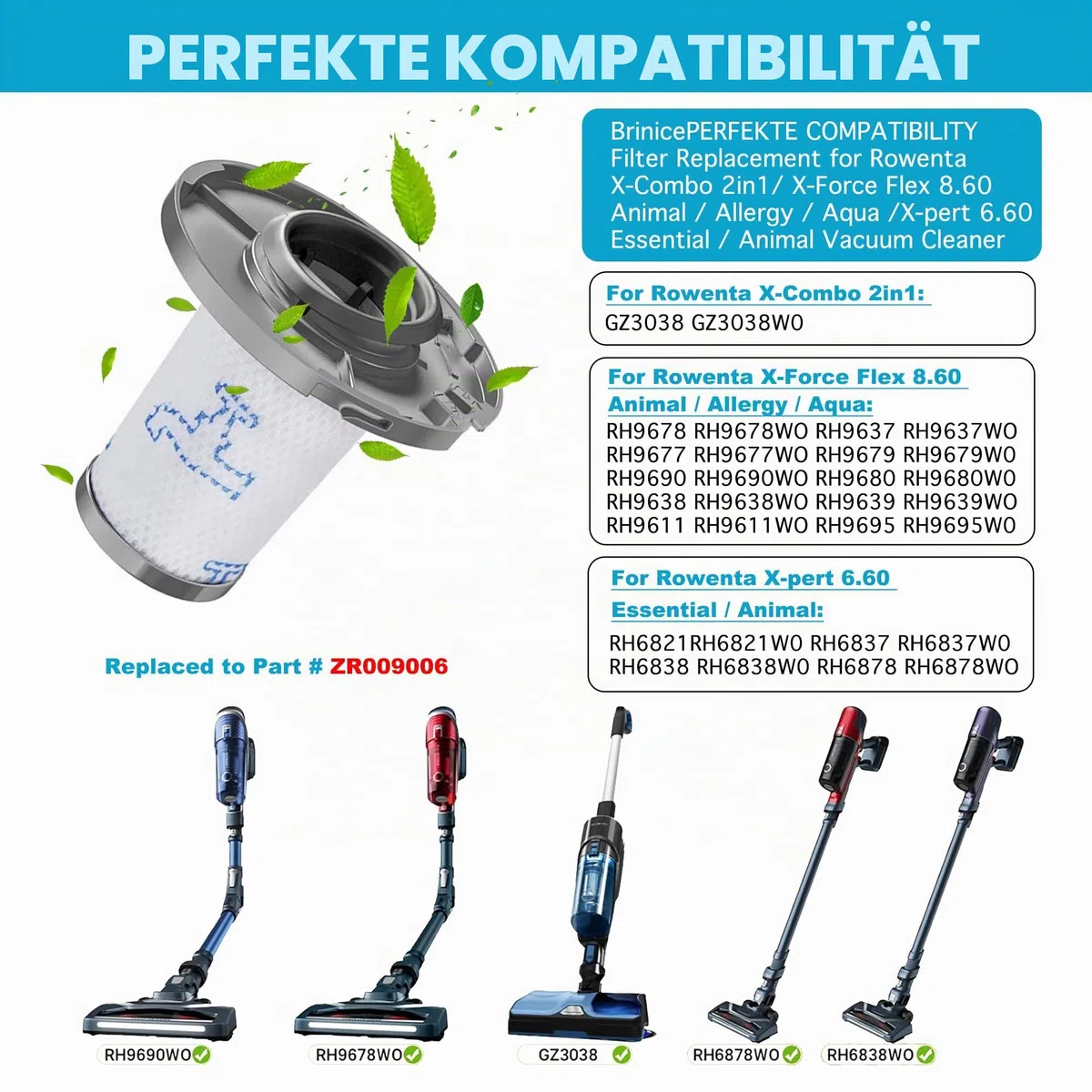 4 Stück Filter für Staubsauger Rowenta X-PERT 6.60 und für ZR009006 Rowenta X-Force Flex 8.60 RH96 RH68 Staubsauger RH96XX RH9611 RH9637 RH9638 RH9639 RH9677 RH9677 RH9637 678 R H9679 RH9680 RH9690