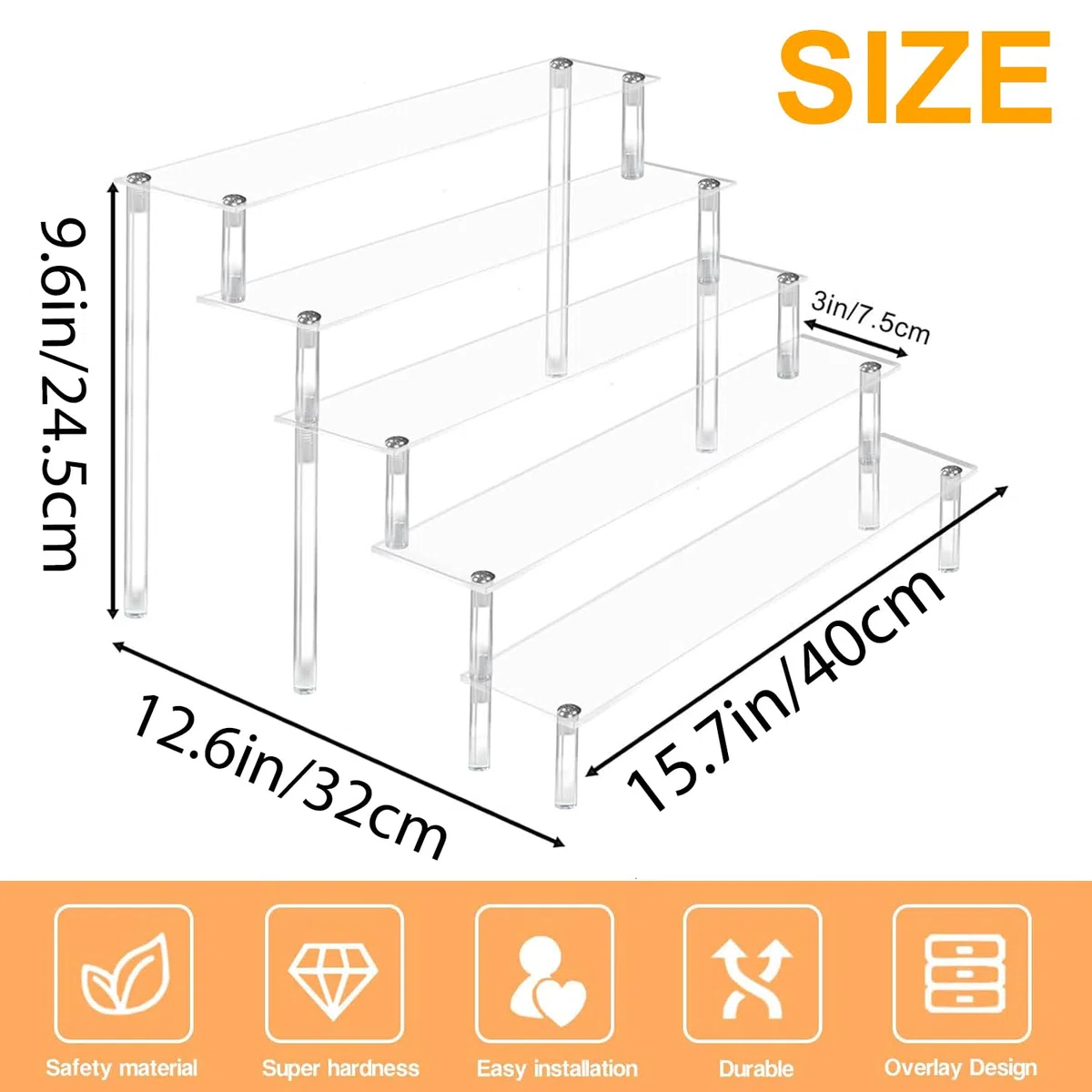 5-Stufig Acryl Display Ständer, 40 x 32 x 24.5cm Treppe Display Regal, Tischplatte klar Acryl Organizer für Nagellack Gewürz Kosmetik Kunsthandwerk Schmuckständer Cupcake Buffets Dessert
