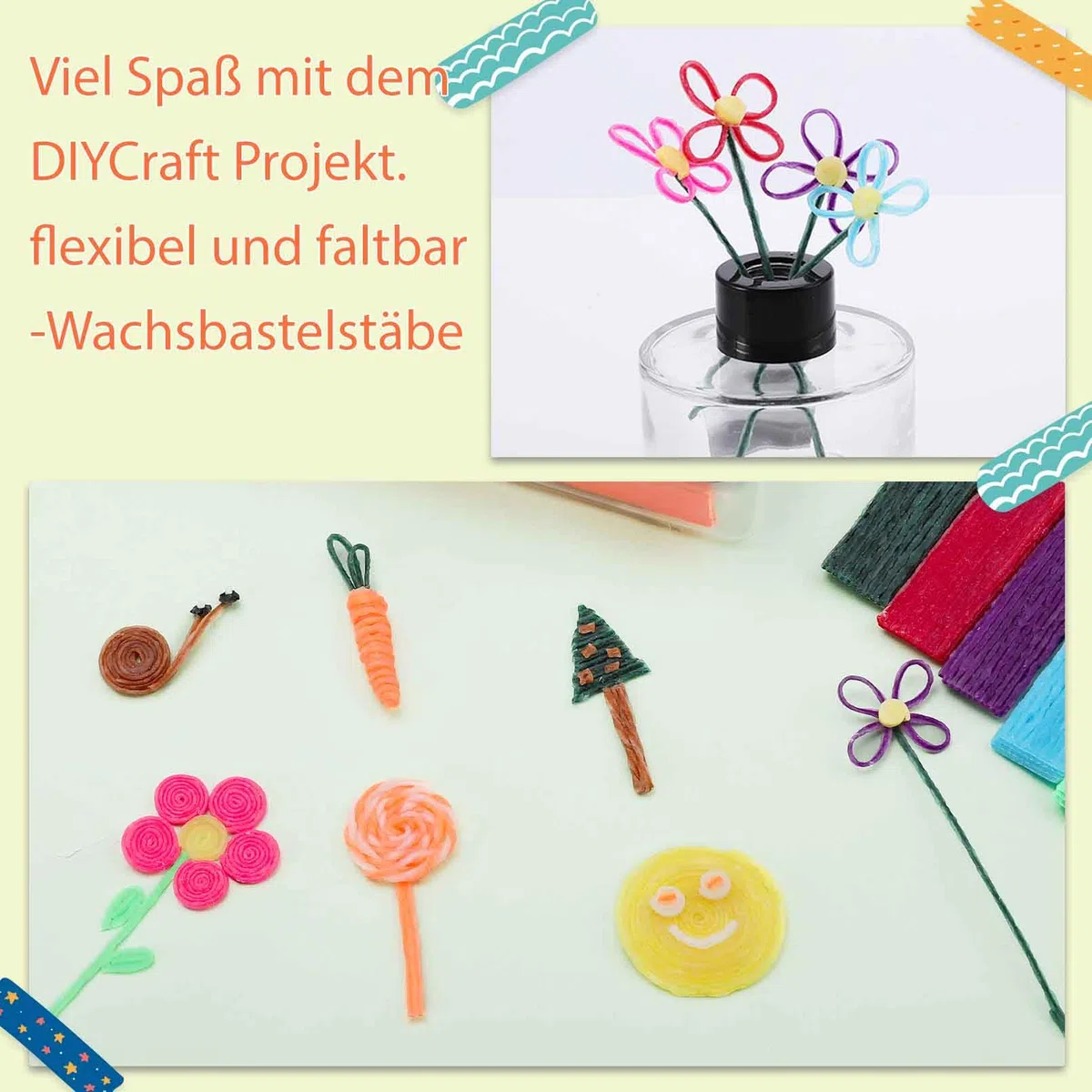 Kinmsito 600 Stück Wachsstäbchen für Kinder, 13 Colors Wachs Bastelstäbchen für Kinder,Wax Craft Sticks mit Aufbewahrungsbox, Klebrige Wachs Garnstäbchen für Handwerk DIY-Kunstzubehör