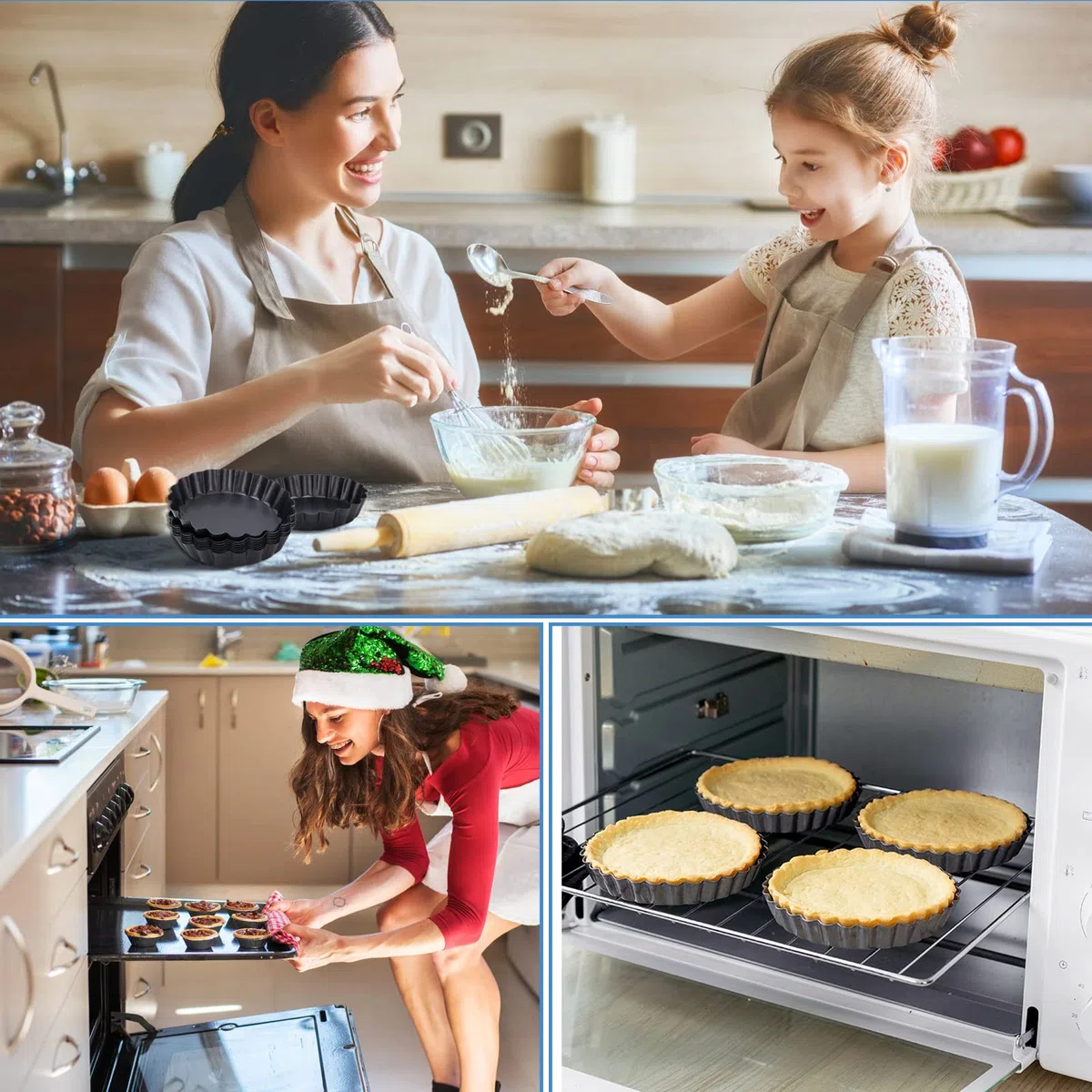 Tarteform mit Hebeboden, 8 Stück Quicheform Klein Tartelette Förmchen Abnehmbare Basis, Antihaftbeschichtung 10 cm Rund Pie Form, Obstkuchenform Tarte Backform Wellenrand