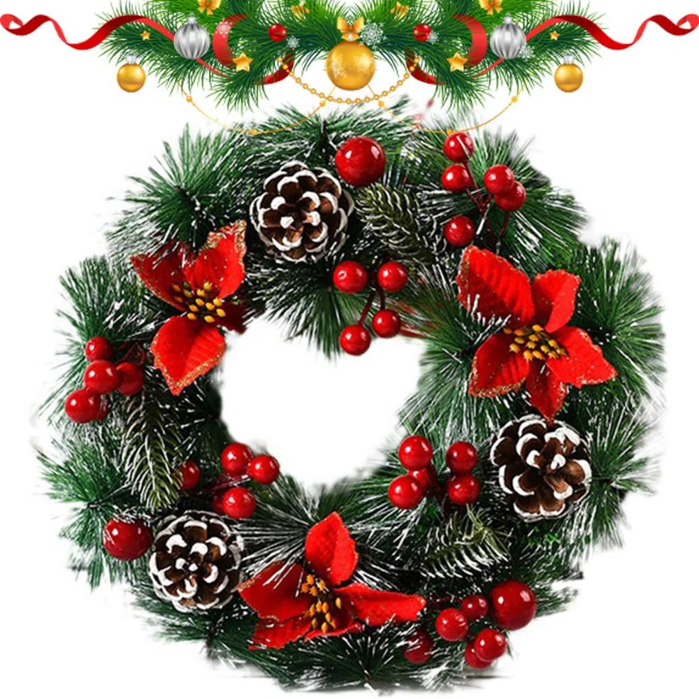 30cm Weihnachtsdeko Kranz Tür, Türkranz Haustür Außen, Tannengirlande, Künstlicher Kranz Für Weihnachten (E)