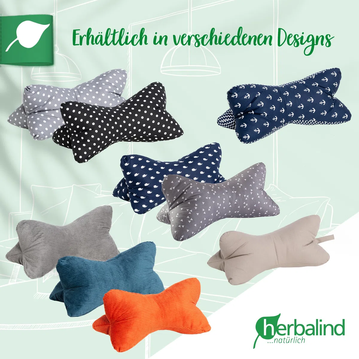 Herbalind Leseknochen Nackenrolle 40x18 cm Cord Design - 100% Baumwolle Cordstoff robust und waschbar - ergonomisches Nackenkissen als Lesekissen zum Relaxen, Lesen - für Tablet, Buchstütze - Camel