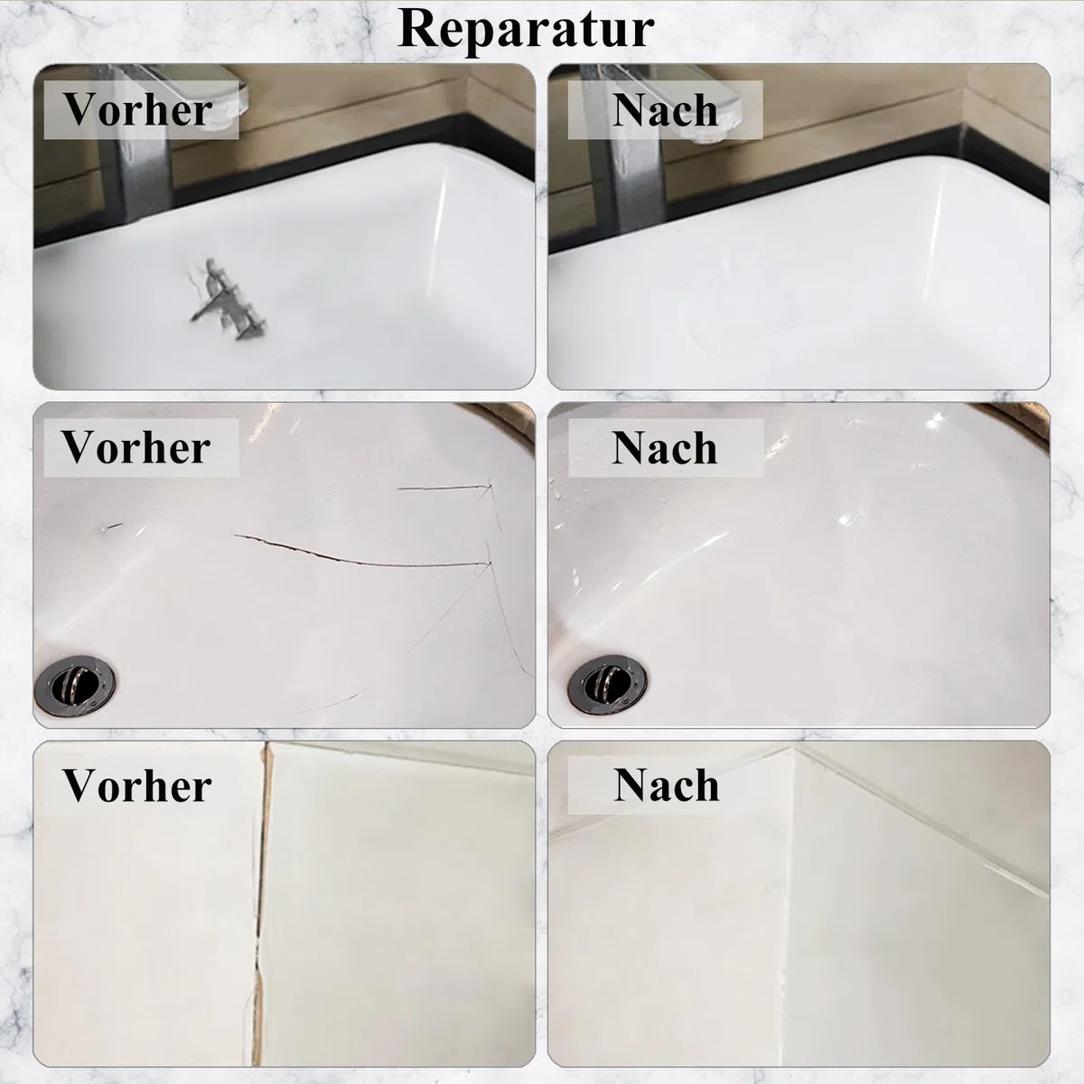 Fliesenreparaturset Weiß, Badewannen Reparaturset Acryl, Wasserdichtes Emaille Reparatur Set für Kratzer Löcher Risse Waschbecken Reparaturset Keramik Reparatur Set-Bietet Mehr Farboptionen