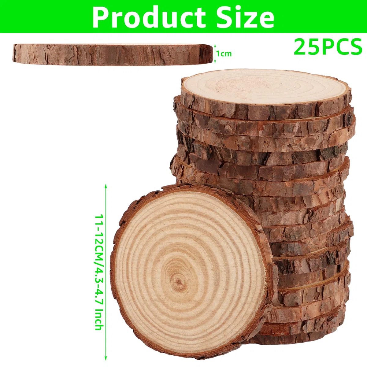 25 Stück Holzscheiben 11-12 cm Baumscheiben ohne Loch, Runde Holzscheibe, Baumscheibe Klein, Holzscheiben zum Basteln 10mm Dicke für DIY, Handwerk, Hochzeit Weihnachten Dekoration