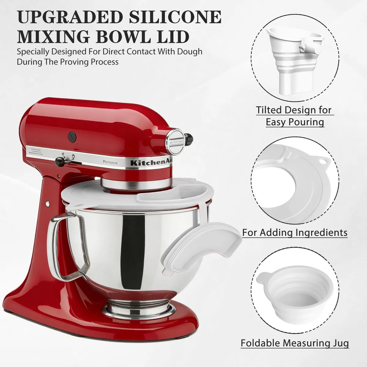 Mixer Mehl Trichter Spritzschutz Kompatibel mit KitchenAid 3-in-1 Standmixer Zubehör mit faltbarem Messbecher Großer Mehl-Trichter für Kitchen Aid Mixer