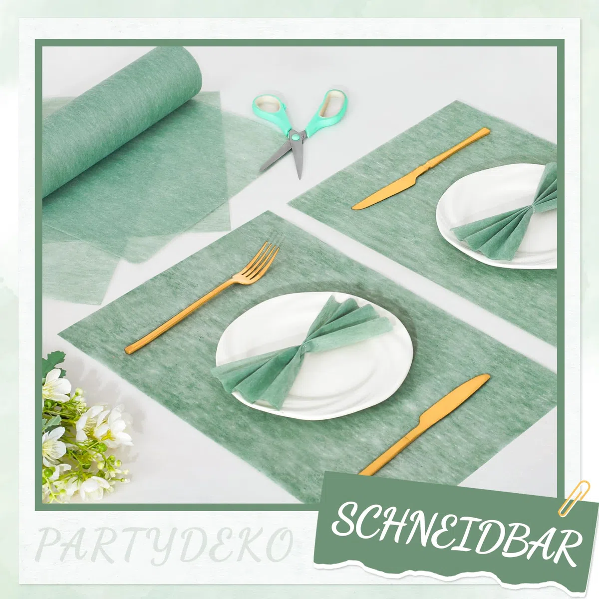 Vlies Tischläufer, 30cm x 30m Tischläufer Salbeigrün Eukalyptus Deko Tischband für Tischdeko Konfirmation Jugendweihe Taufe Tischdeko Hochzeit Junge Kommunion Geburtstag Konfirmation und mehr, 30g/㎡