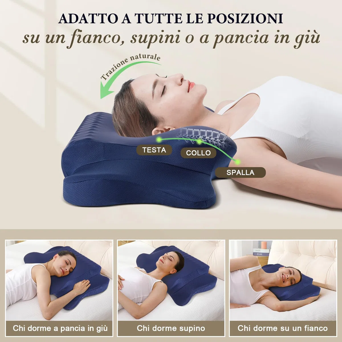 Nackenkissen Kopfkissen, Memory Foam Dunkelblau