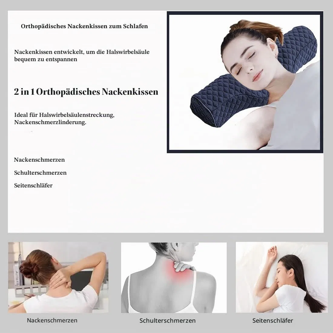 Nackenkissen für Schmerzlinderung, Schlafen, Nackenrolle, Memory-Schaum zur Linderung von steifen Nackenschmerzen, Reise-Nackenrolle für Bett für Seitenschläfer, Rückenschläfer. (Blau)