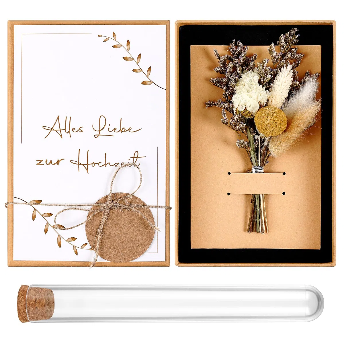 Hestya Hochzeit Geldgeschenk Set Geldgeschenke Hochzeit Verpackungen Hochzeitsgeschenke für Brautpaar Flitterwochen Geschenk inklusive Getrocknete Blumen Besondere Hochzeitskarte Reagenzglas