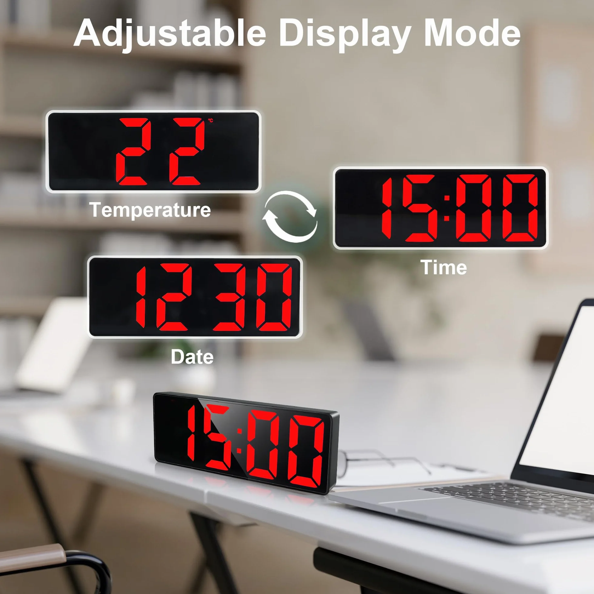 Lafocuse LED Wecker Digital mit Großen Zahlen, Tischuhr Digitaler mit Snooze, Helligkeit Regelbar, 12/24HR für Nachttisch Schlafzimmer Büro, Rot