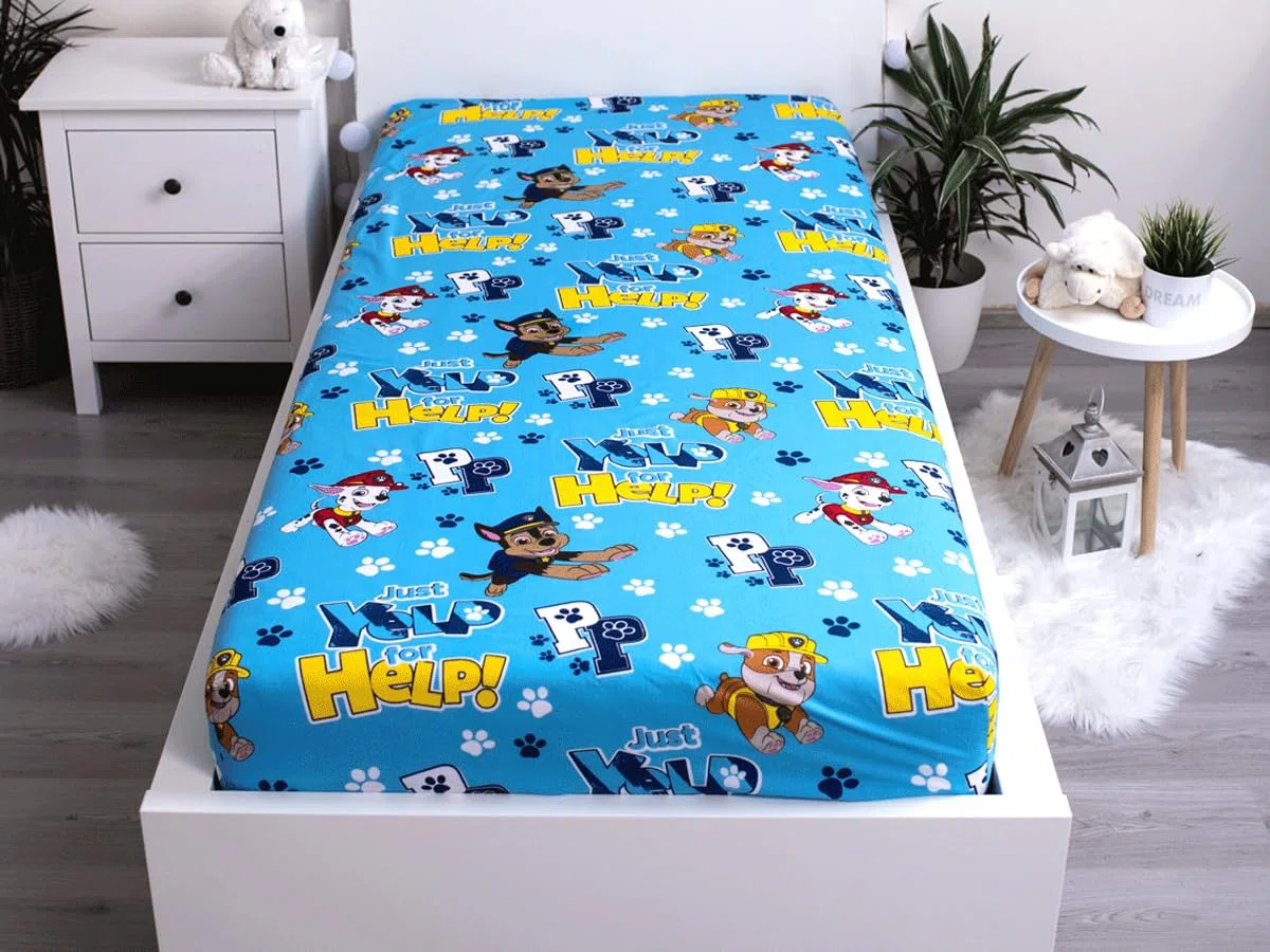 Paw Patrol Chase Marshall Just Yelp for Help Bettlaken, Spannbettuch 90 x 200 + 25 cm, 100% Baumwolle