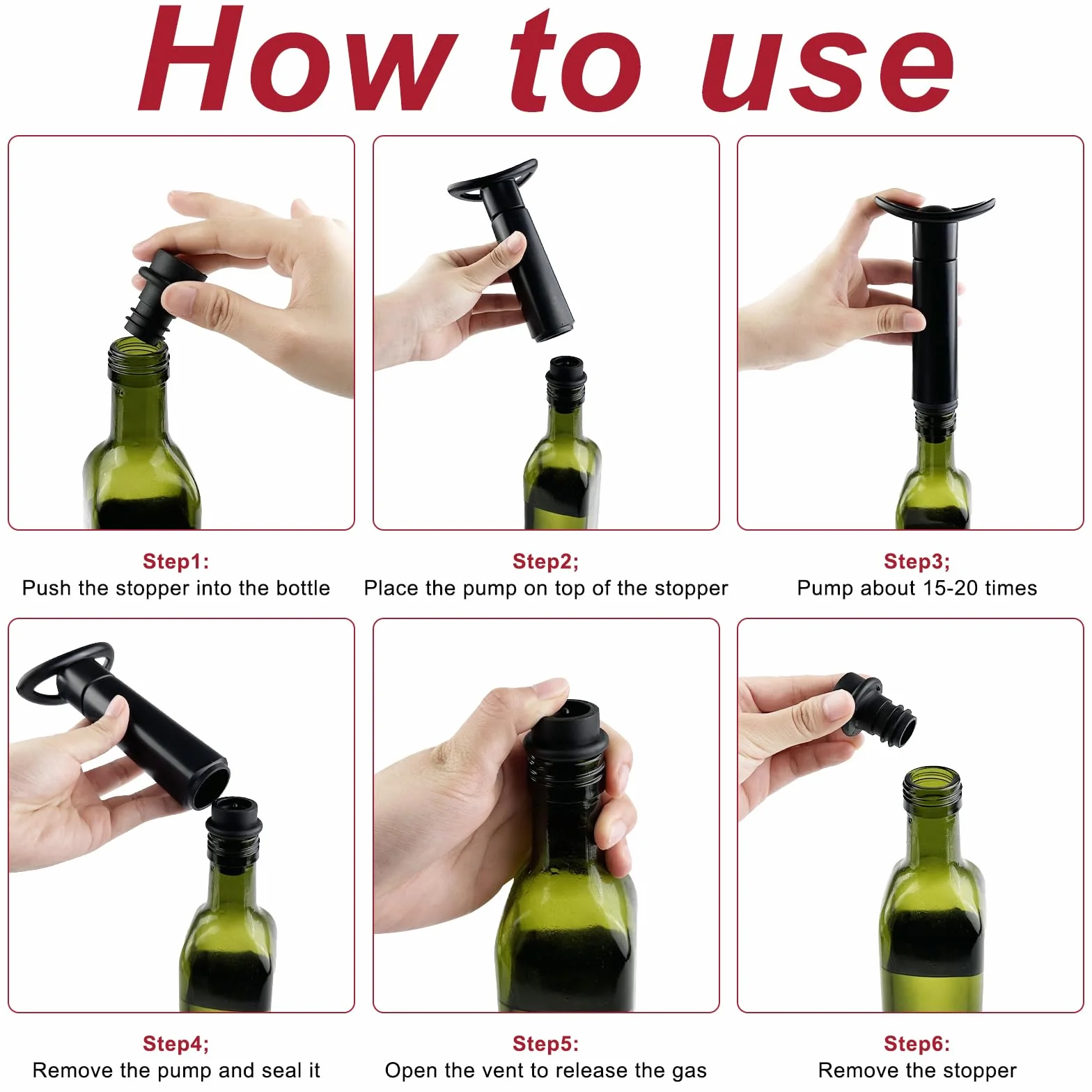 Vakuumpumpe Mit 8 Weinflaschenverschluss, Weinbelüfter, Weinpumpe Vakuum, Weinverschlüsse & -Ausgießer, Wein Entlüfter, Wine Vacuum Pump, für Weinflaschenverschluss, Rotweinverschluss