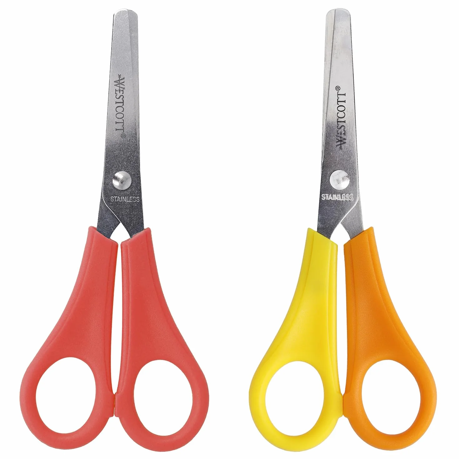 Westcott Kinderschere 32 Stück in Holzblock | Schere mit integrierter 5 cm Skala | Bastelschere 13 cm (5") ideal für Kinderhände | Sicherheit durch abgerundete Spitze | 112TidyC 00