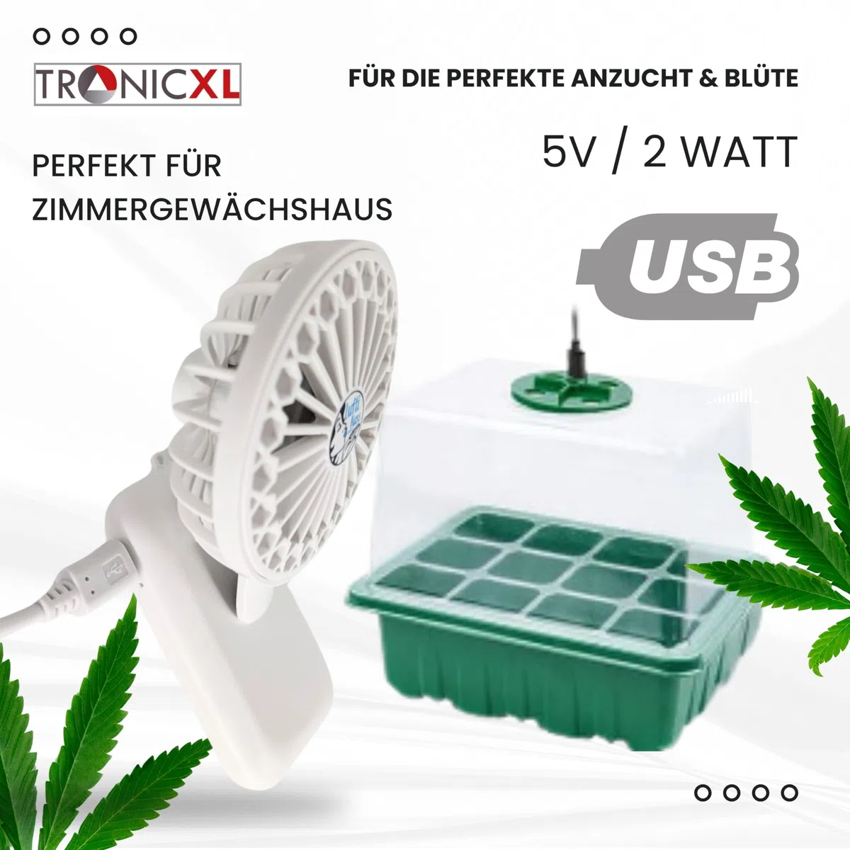 TronicXL 2 Stück Mini USB Ventilator Grow mit Clip Klipp Klemme Klemmventilator I Clipventilator für Zimmergewächshaus Gewächshaus klein Growbox